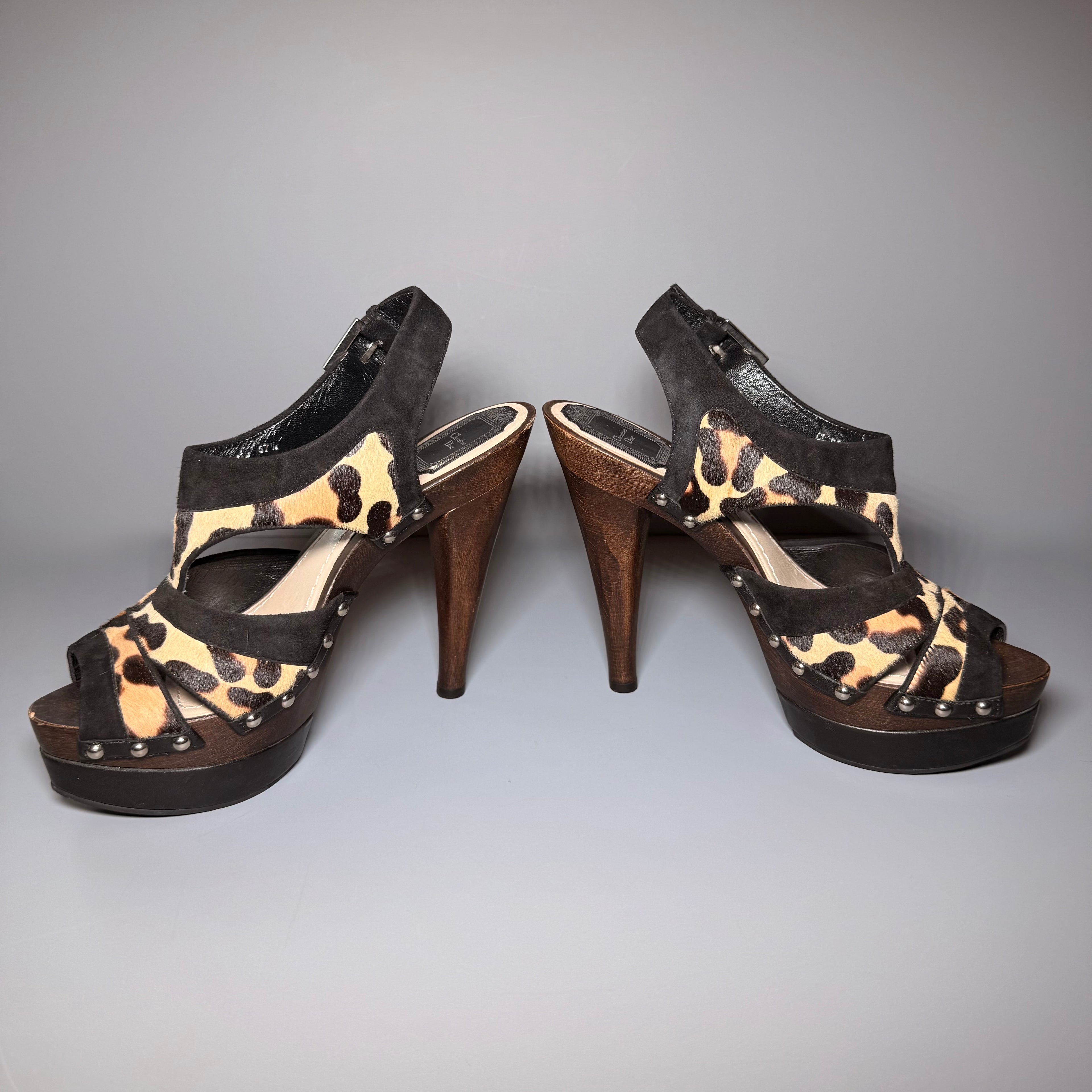 Christian Dior Leopard Pony Hair Wood Platform Heels