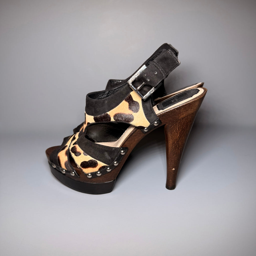 Christian Dior Leopard Pony Hair Wood Platform Heels
