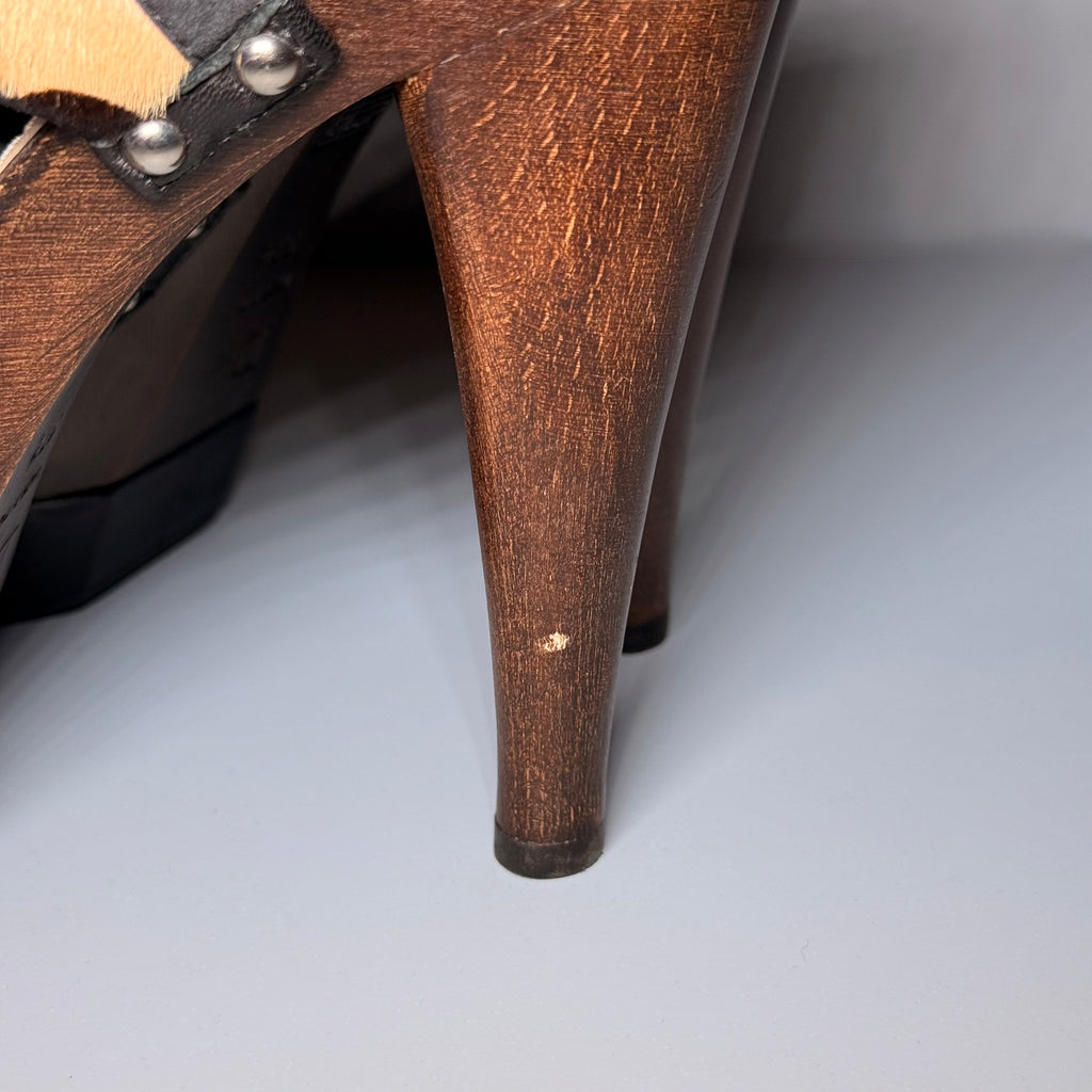 Christian Dior Leopard Pony Hair Wood Platform Heels