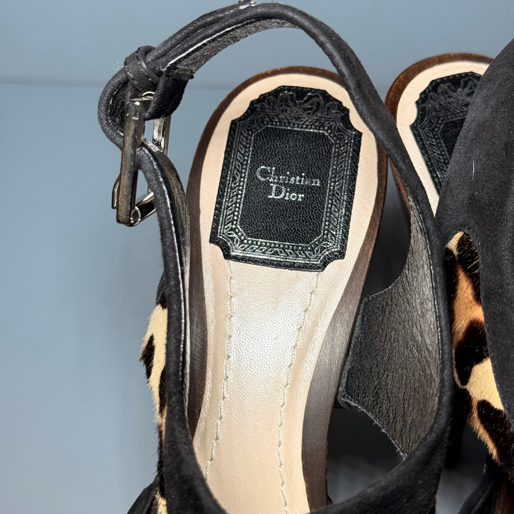 Christian Dior Leopard Pony Hair Wood Platform Heels