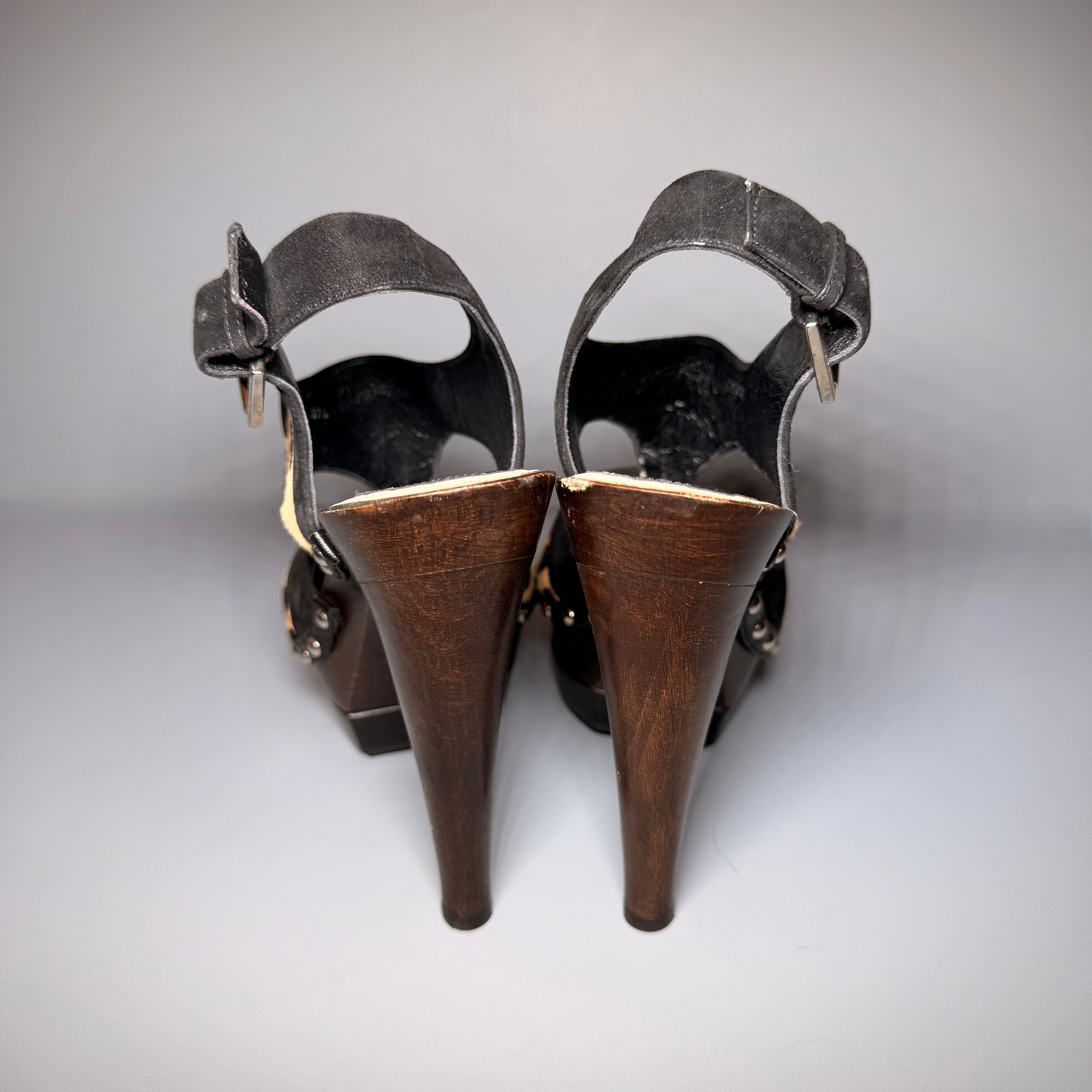 Christian Dior Leopard Pony Hair Wood Platform Heels