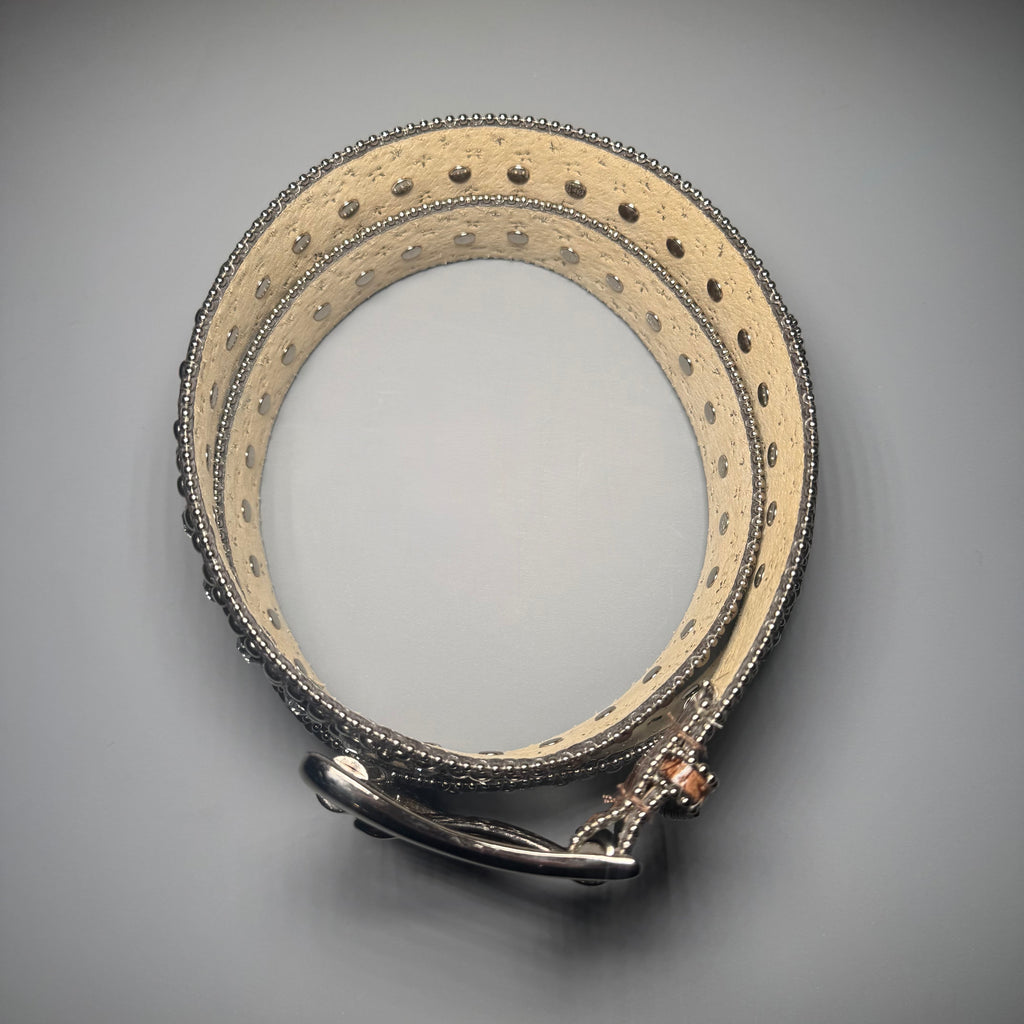 Y2K GUESS Cognac Croc Embossed Rhinestone Studded Belt