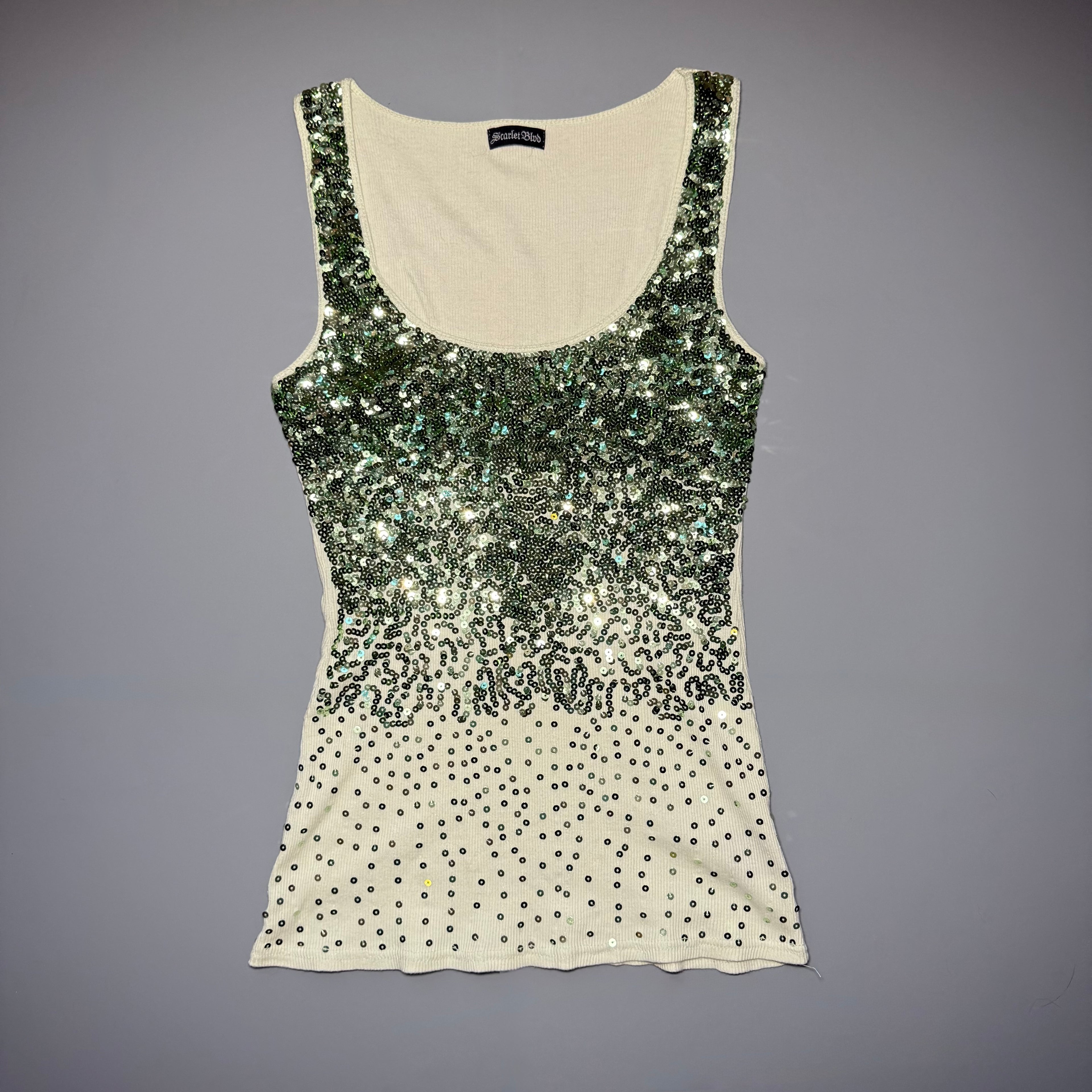 Y2K Scarlet Blvd Green Sequin Ombré Tank Top