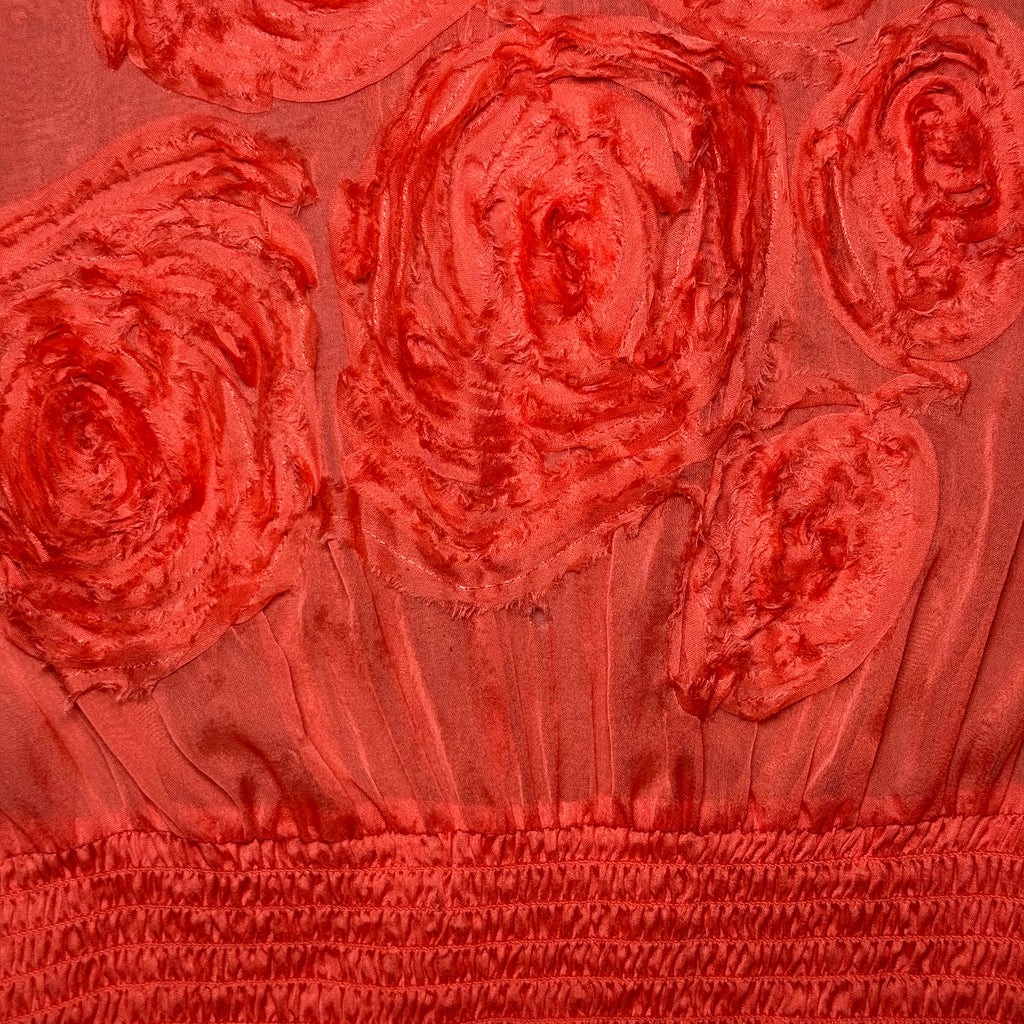Rare Vintage Bebe Silk Rosette Smocked Top