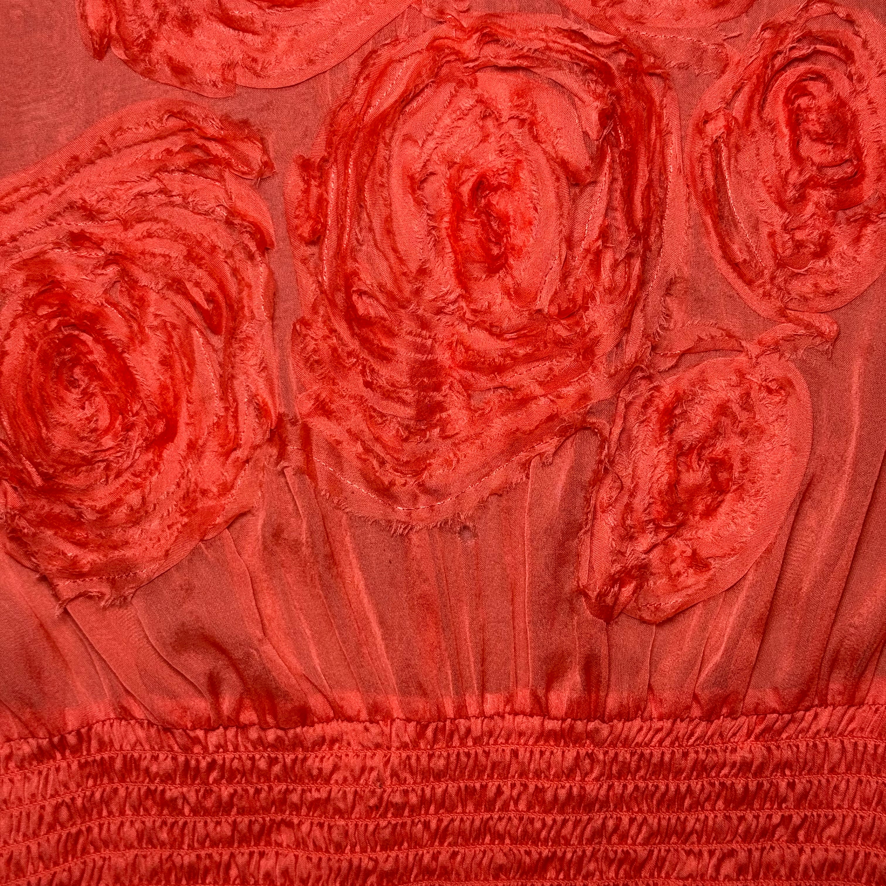 Rare Vintage Bebe Silk Rosette Smocked Top