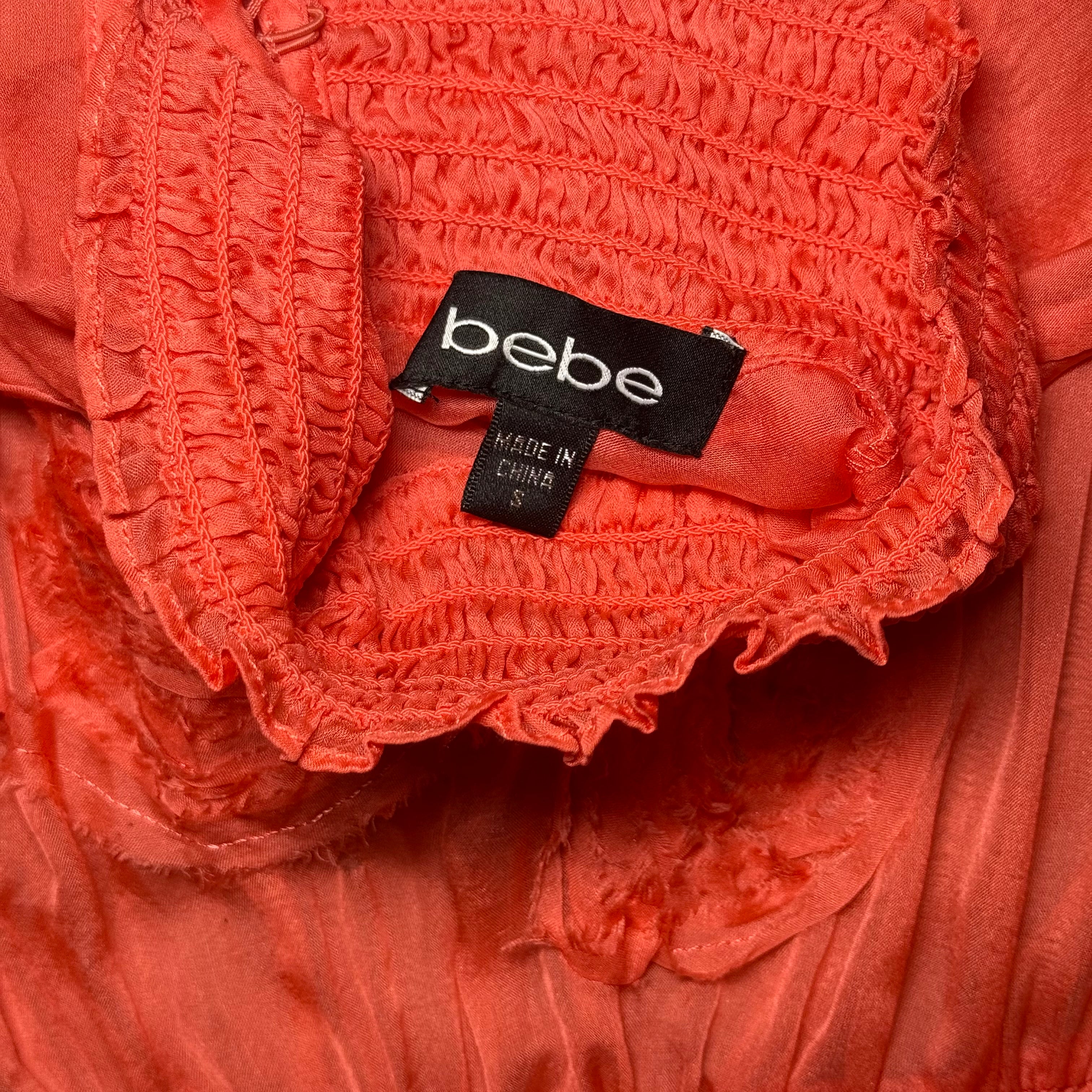 Rare Vintage Bebe Silk Rosette Smocked Top
