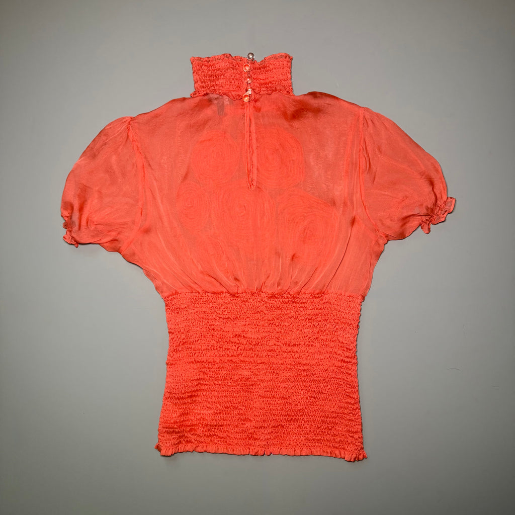 Rare Vintage Bebe Silk Rosette Smocked Top