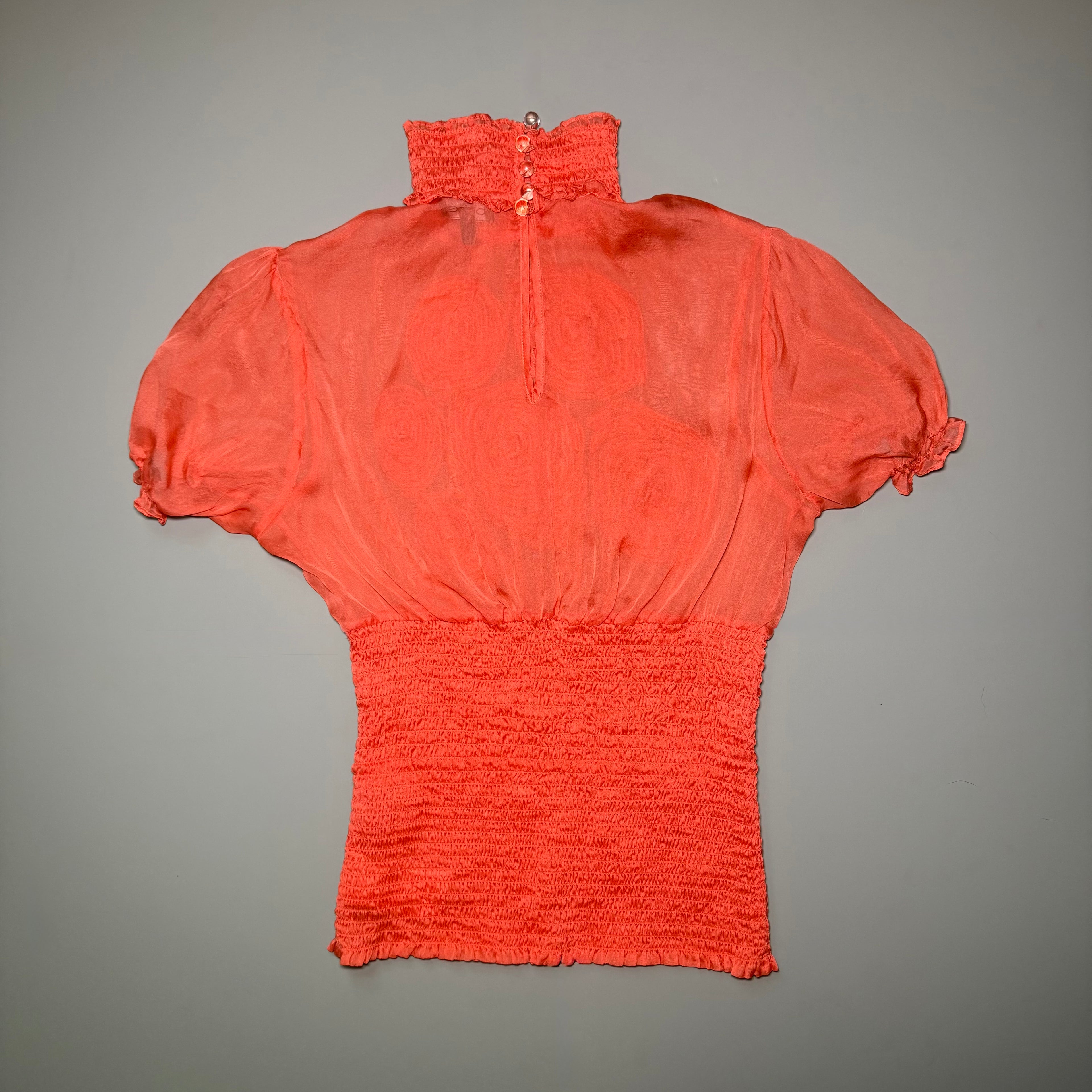 Rare Vintage Bebe Silk Rosette Smocked Top