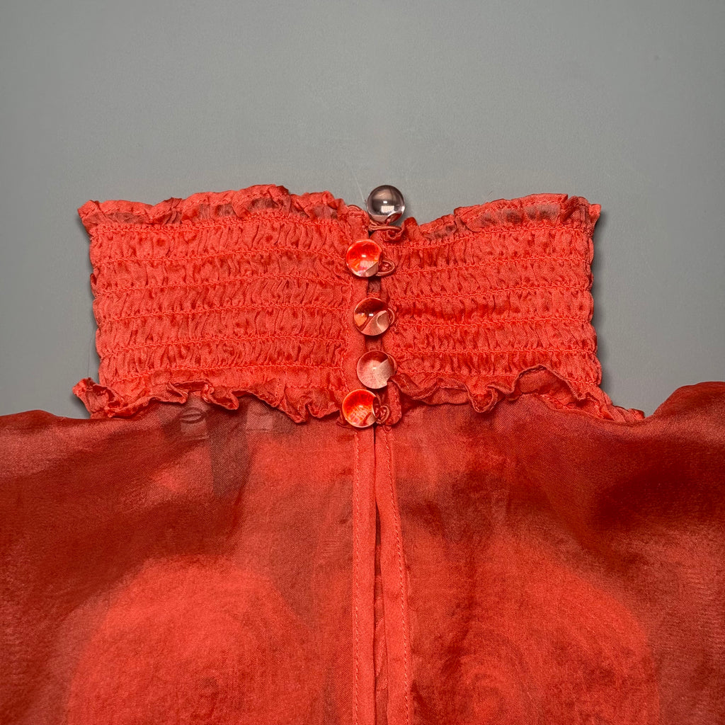 Rare Vintage Bebe Silk Rosette Smocked Top