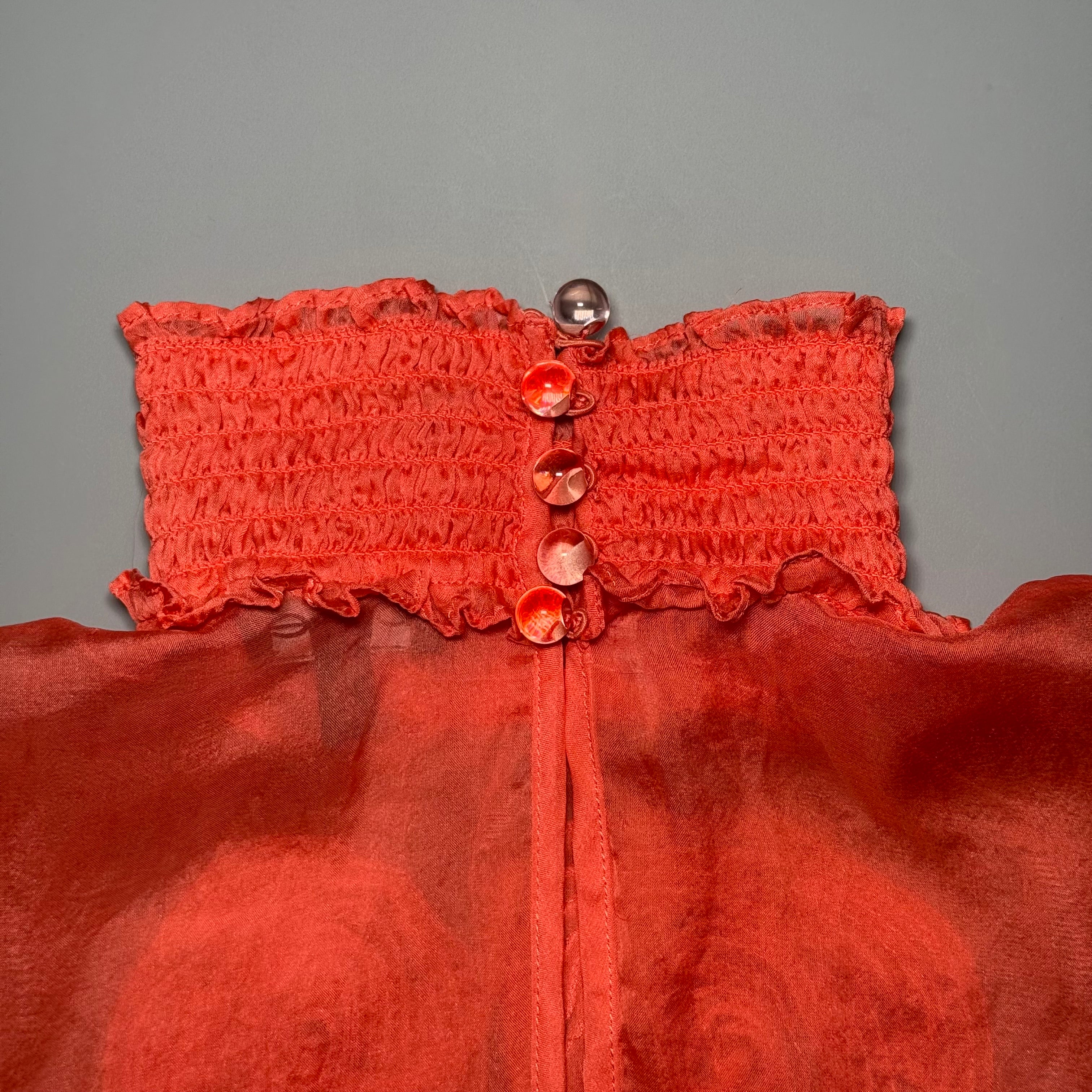 Rare Vintage Bebe Silk Rosette Smocked Top