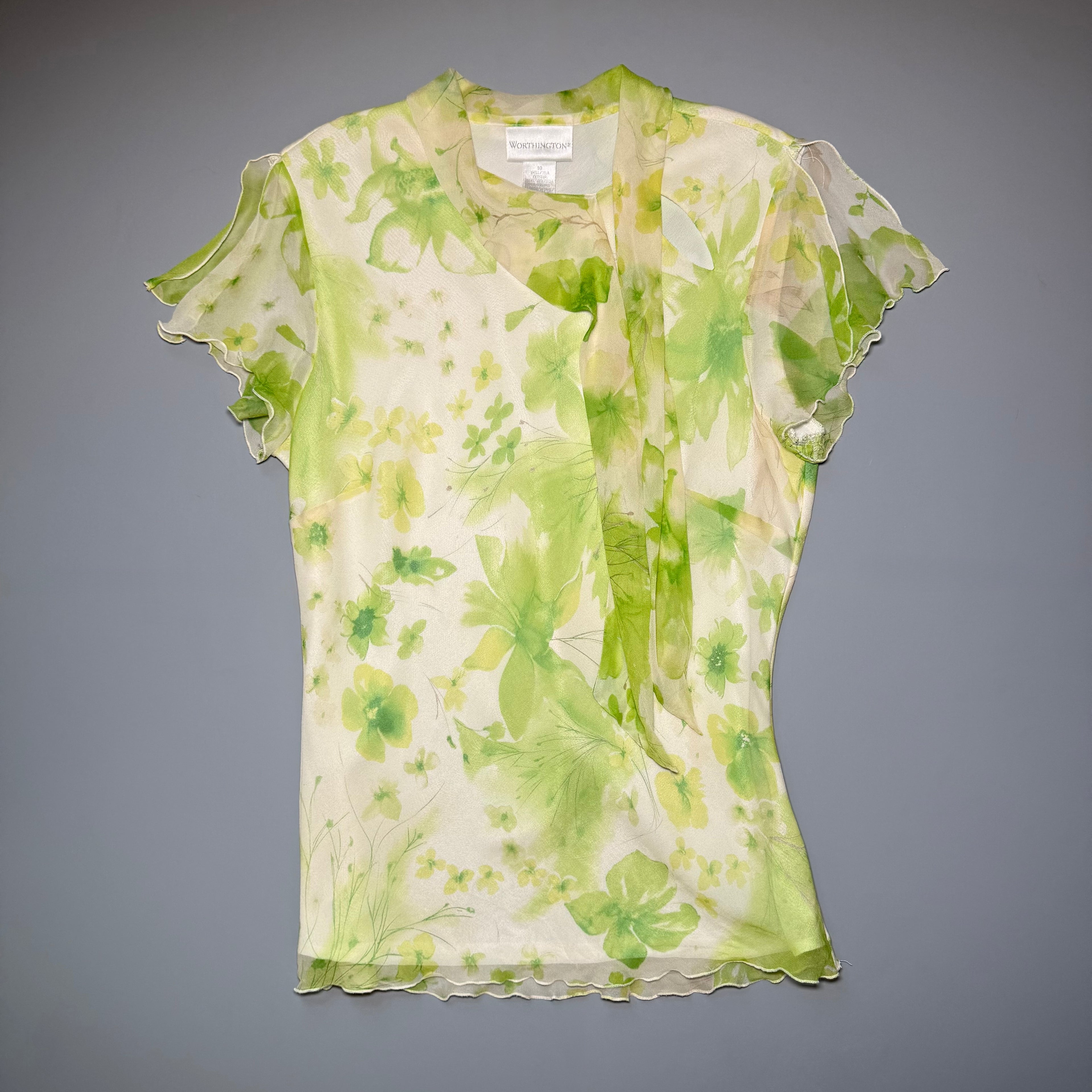 Worthington 100% Silk Floral Tie-Neck Blouse