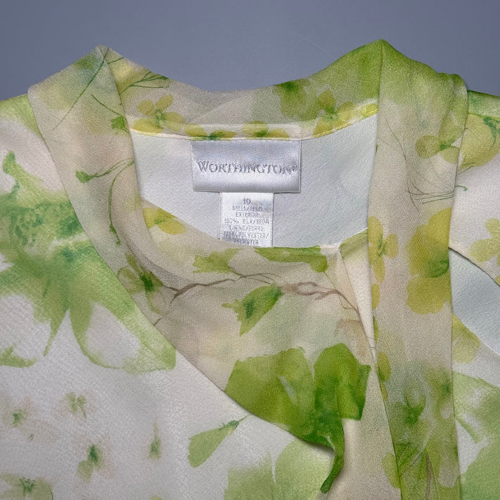 Worthington 100% Silk Floral Tie-Neck Blouse