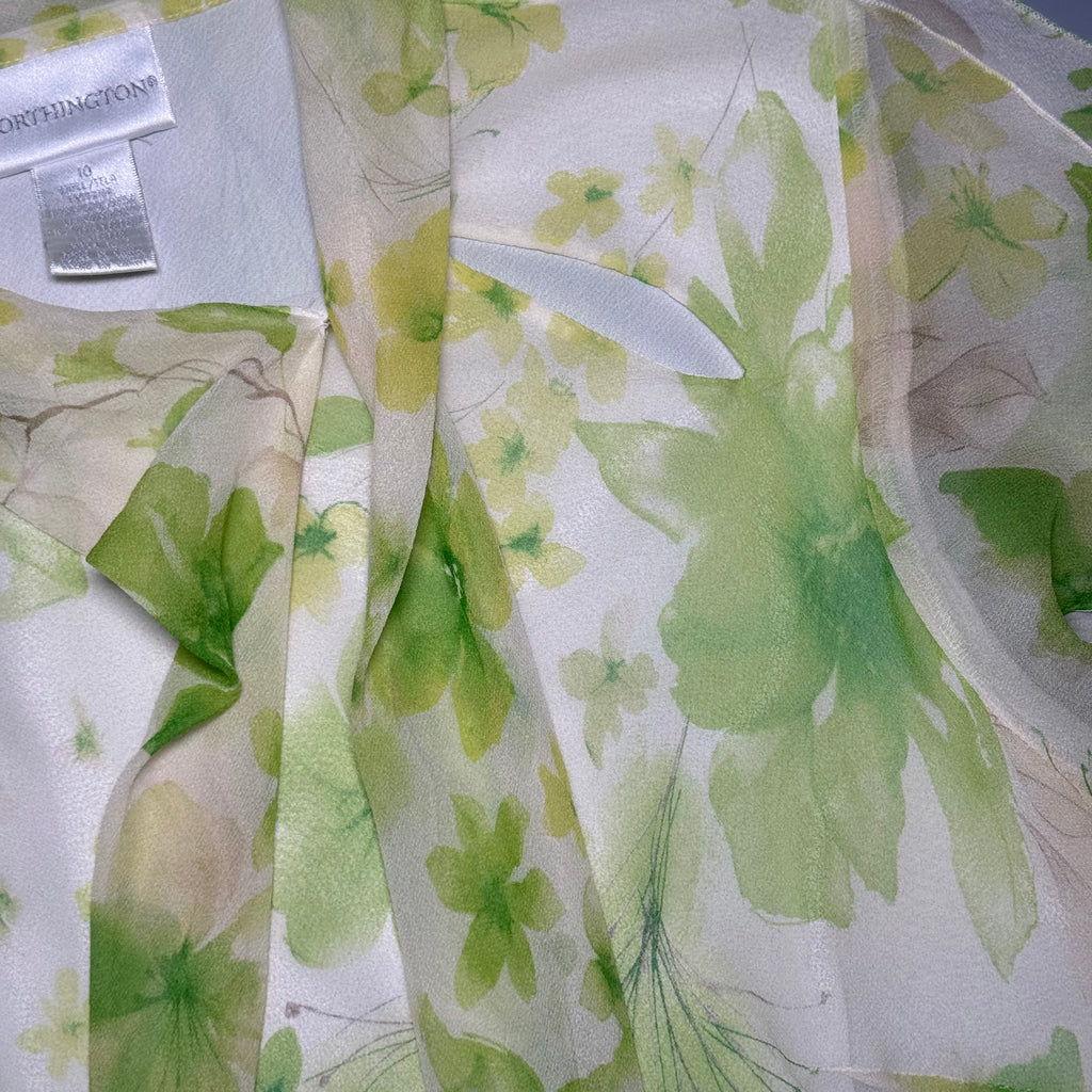 Worthington 100% Silk Floral Tie-Neck Blouse