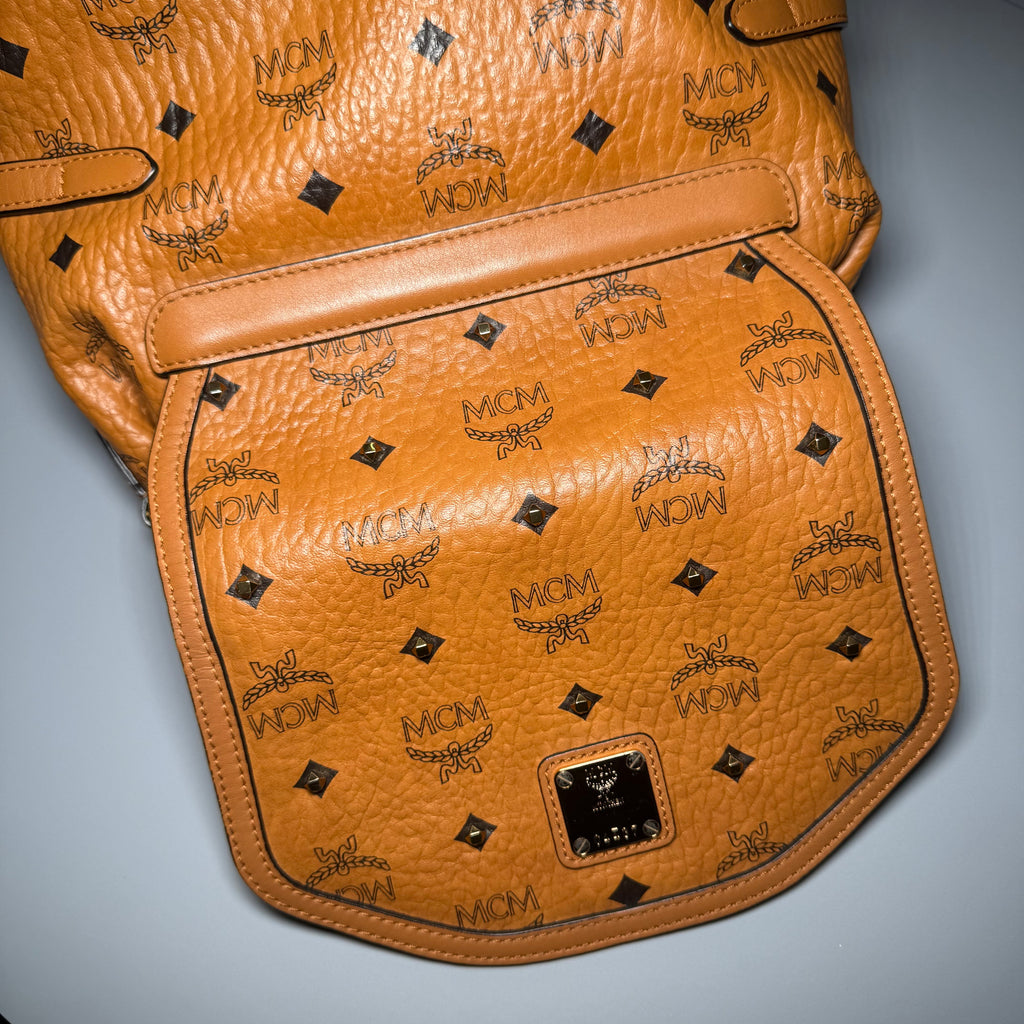 MCM Cognac Visetos Studded Small Shoulder Bag