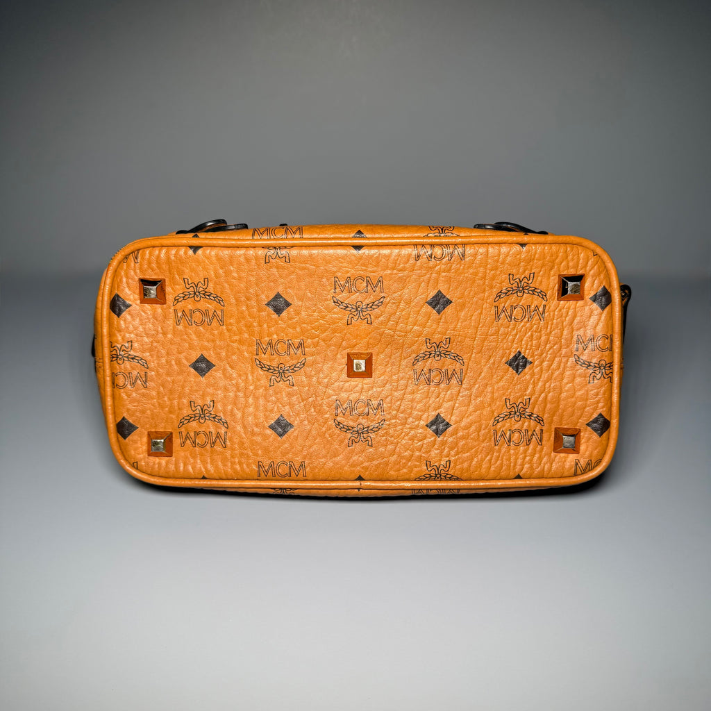 MCM Cognac Visetos Studded Small Shoulder Bag