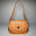 MCM Cognac Visetos Studded Small Shoulder Bag
