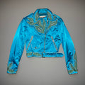 RARE Moschino SS17 Resort Runway Blue Satin Embroidered Moto Jacket