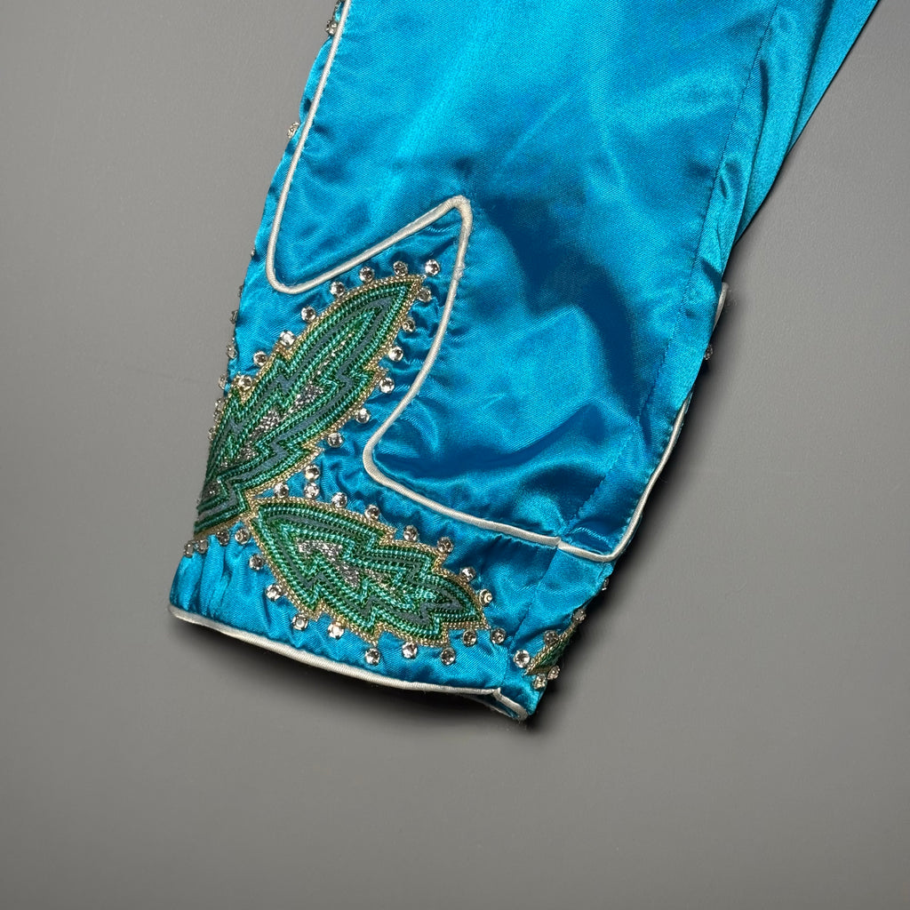 RARE Moschino SS17 Resort Runway Blue Satin Embroidered Moto Jacket
