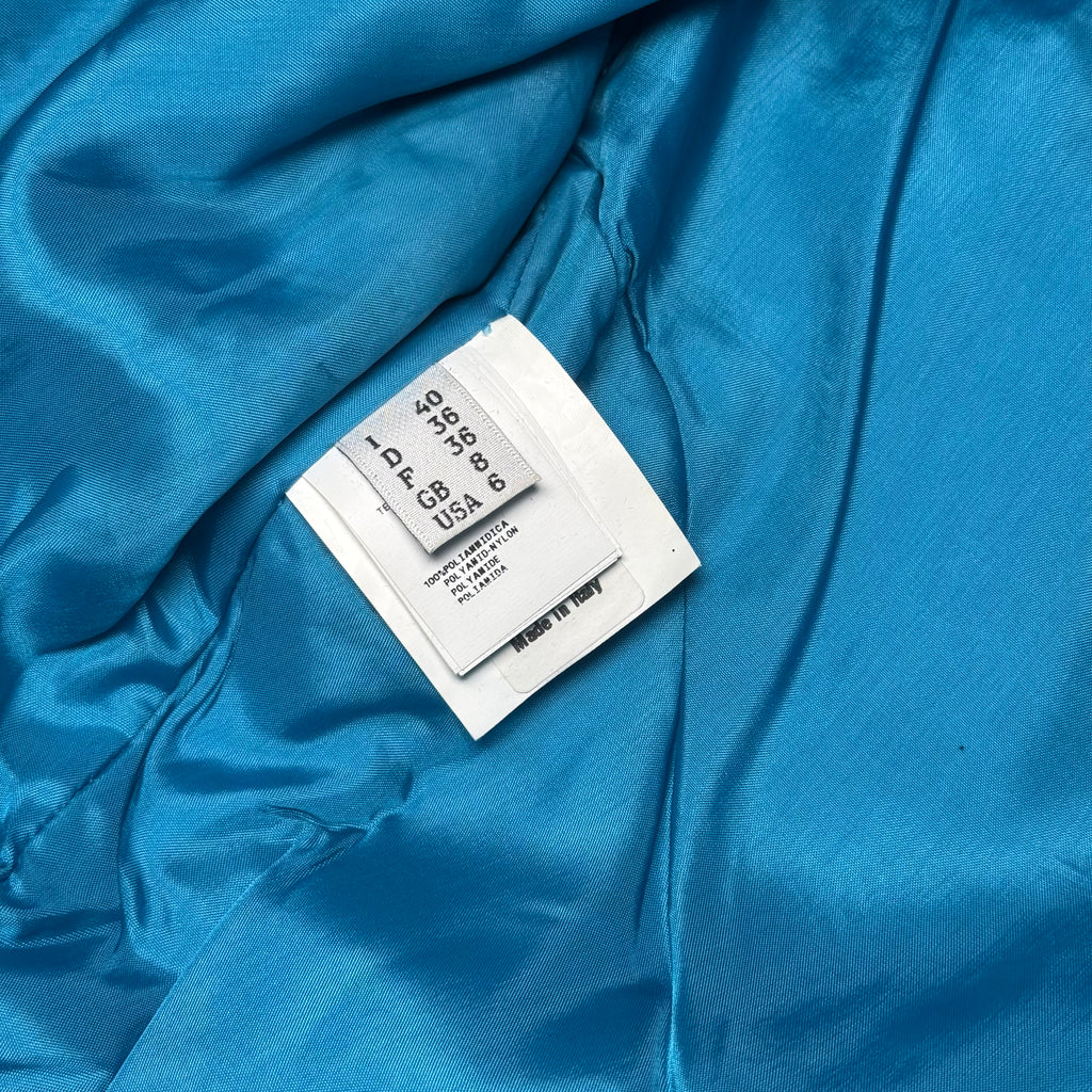 RARE Moschino SS17 Resort Runway Blue Satin Embroidered Moto Jacket