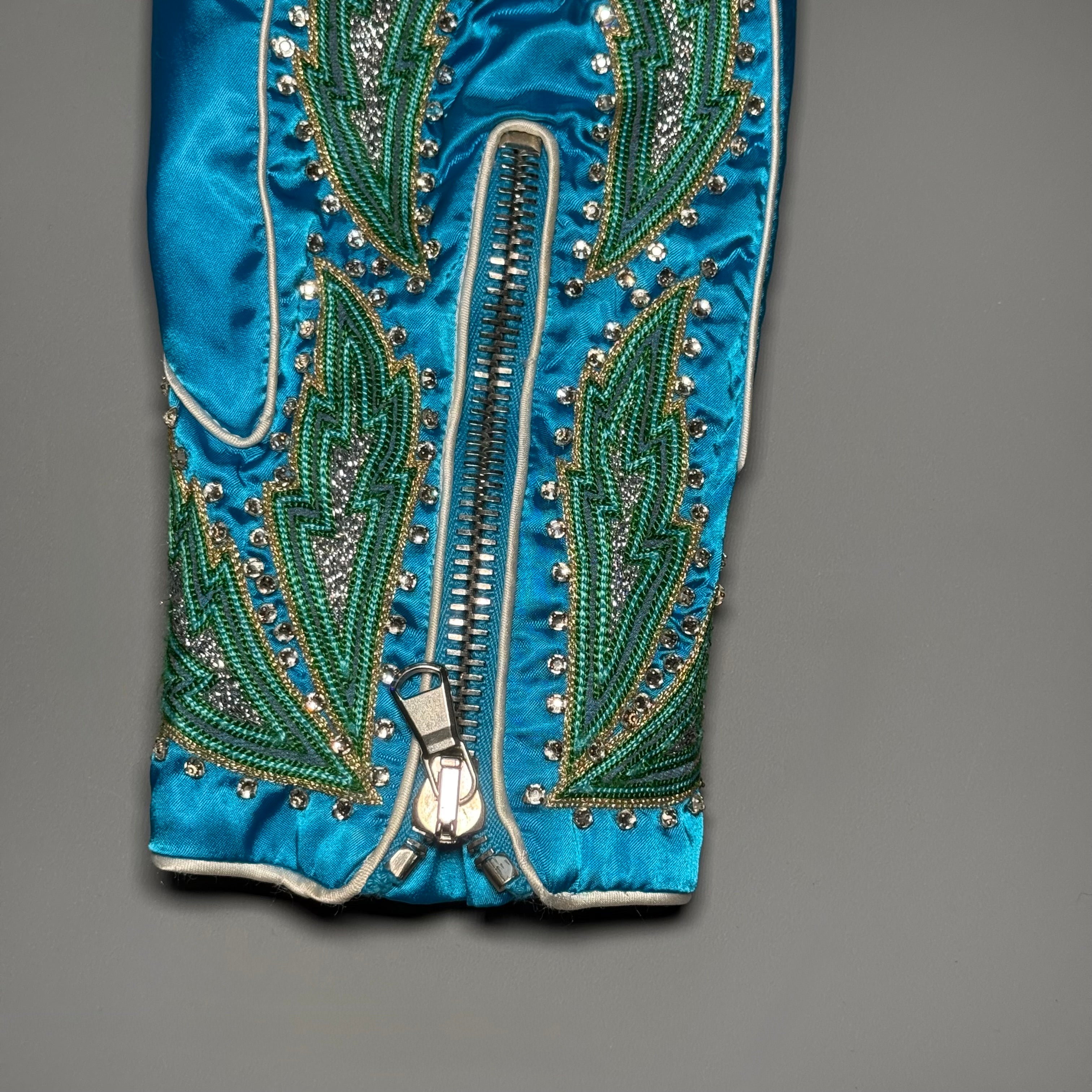 RARE Moschino SS17 Resort Runway Blue Satin Embroidered Moto Jacket