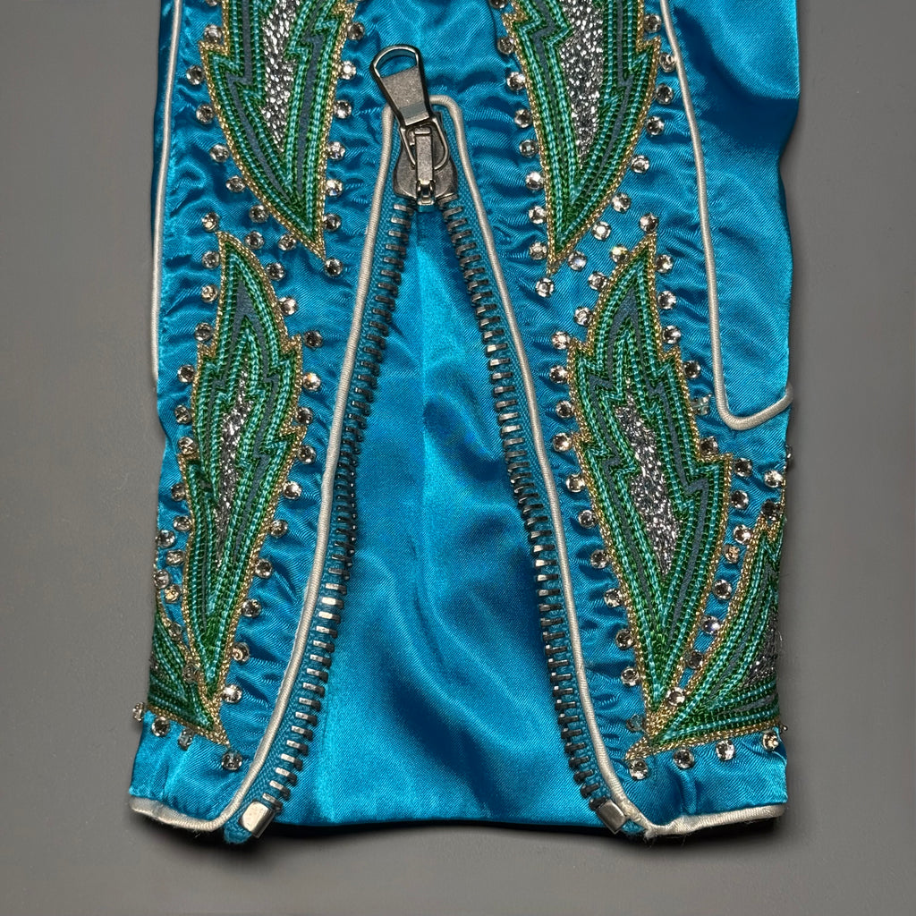 RARE Moschino SS17 Resort Runway Blue Satin Embroidered Moto Jacket