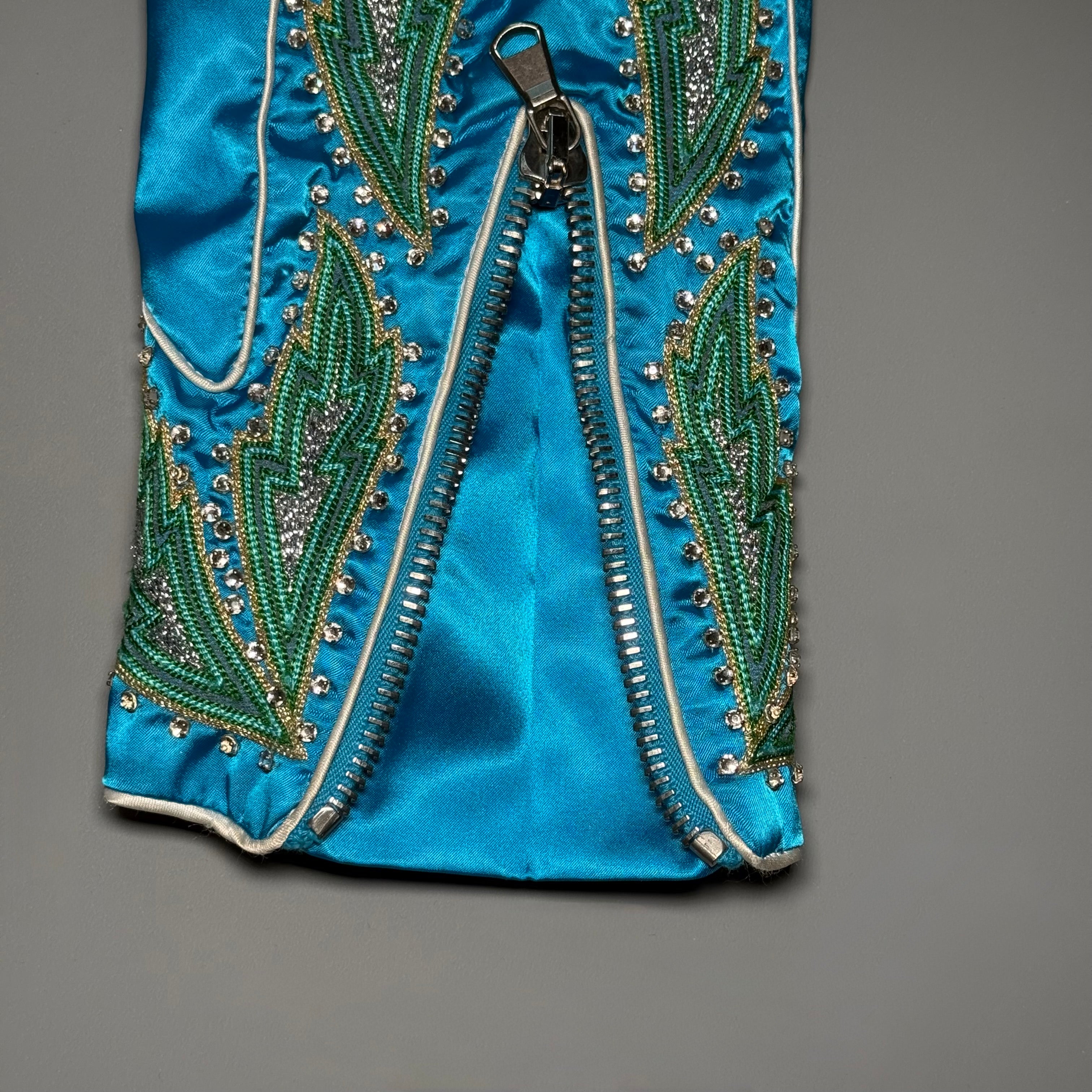 RARE Moschino SS17 Resort Runway Blue Satin Embroidered Moto Jacket