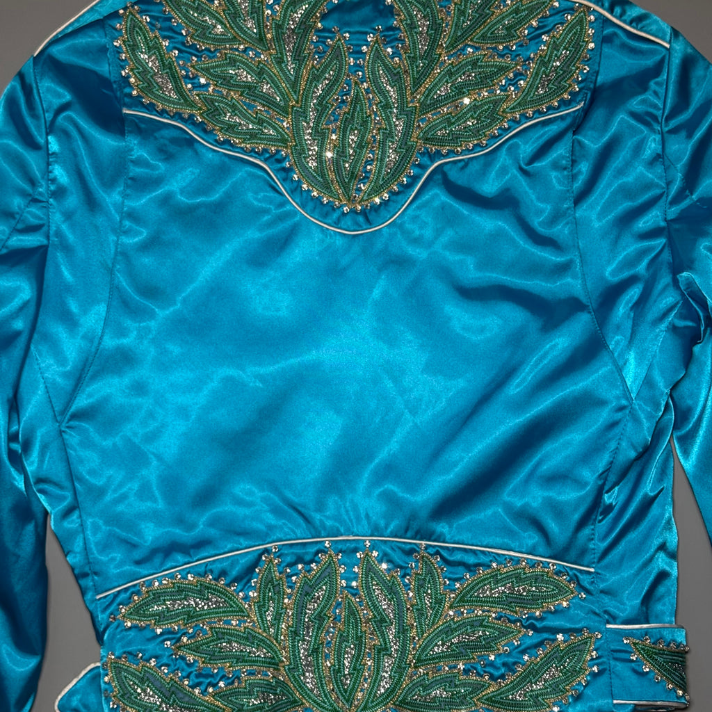 RARE Moschino SS17 Resort Runway Blue Satin Embroidered Moto Jacket