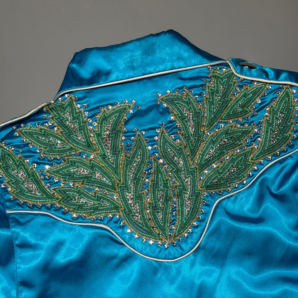 RARE Moschino SS17 Resort Runway Blue Satin Embroidered Moto Jacket