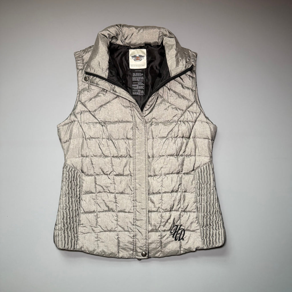 Harley-Davidson Metallic Silver Iridescent Quilted Puffer Vest