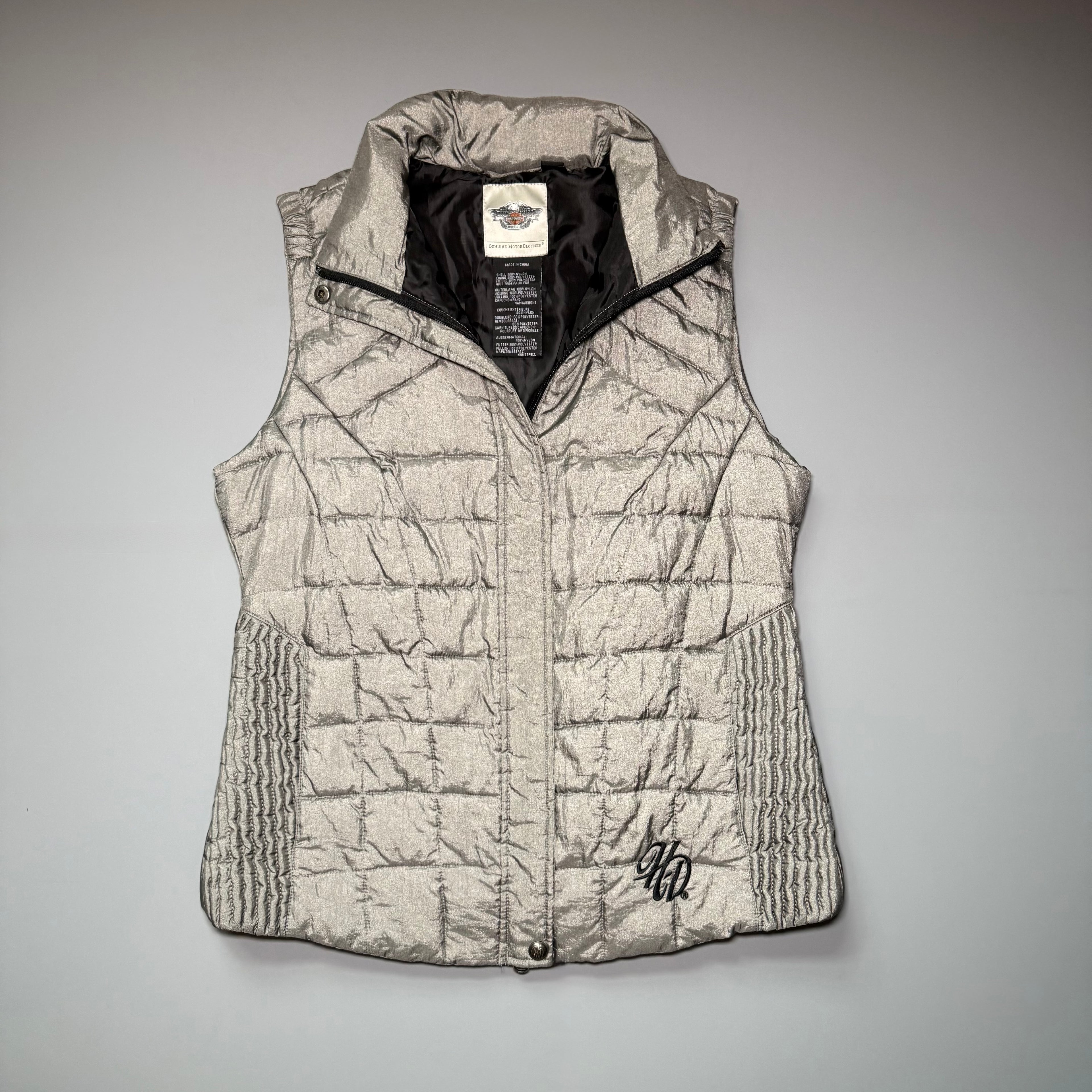 Harley-Davidson Metallic Silver Iridescent Quilted Puffer Vest