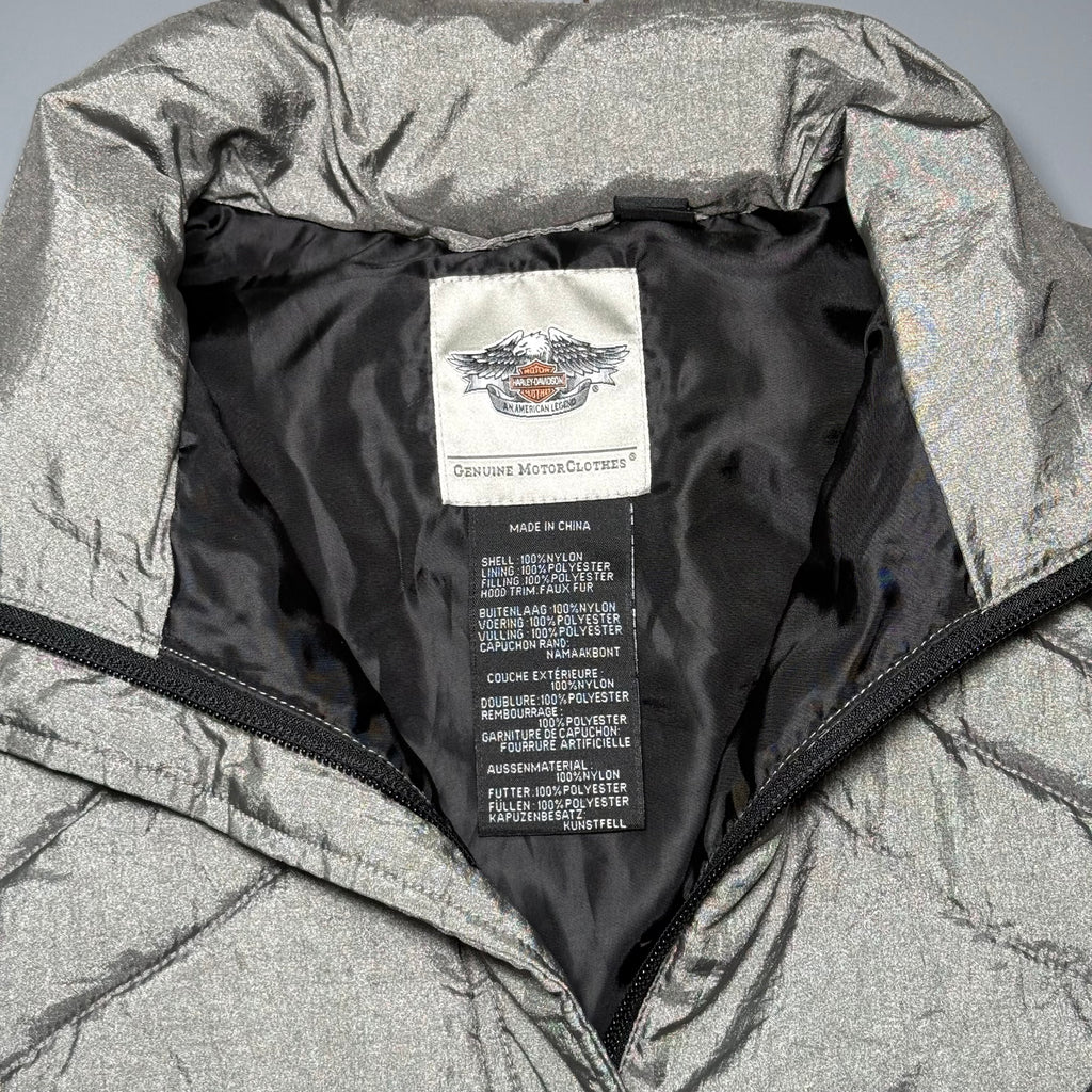 Harley-Davidson Metallic Silver Iridescent Quilted Puffer Vest