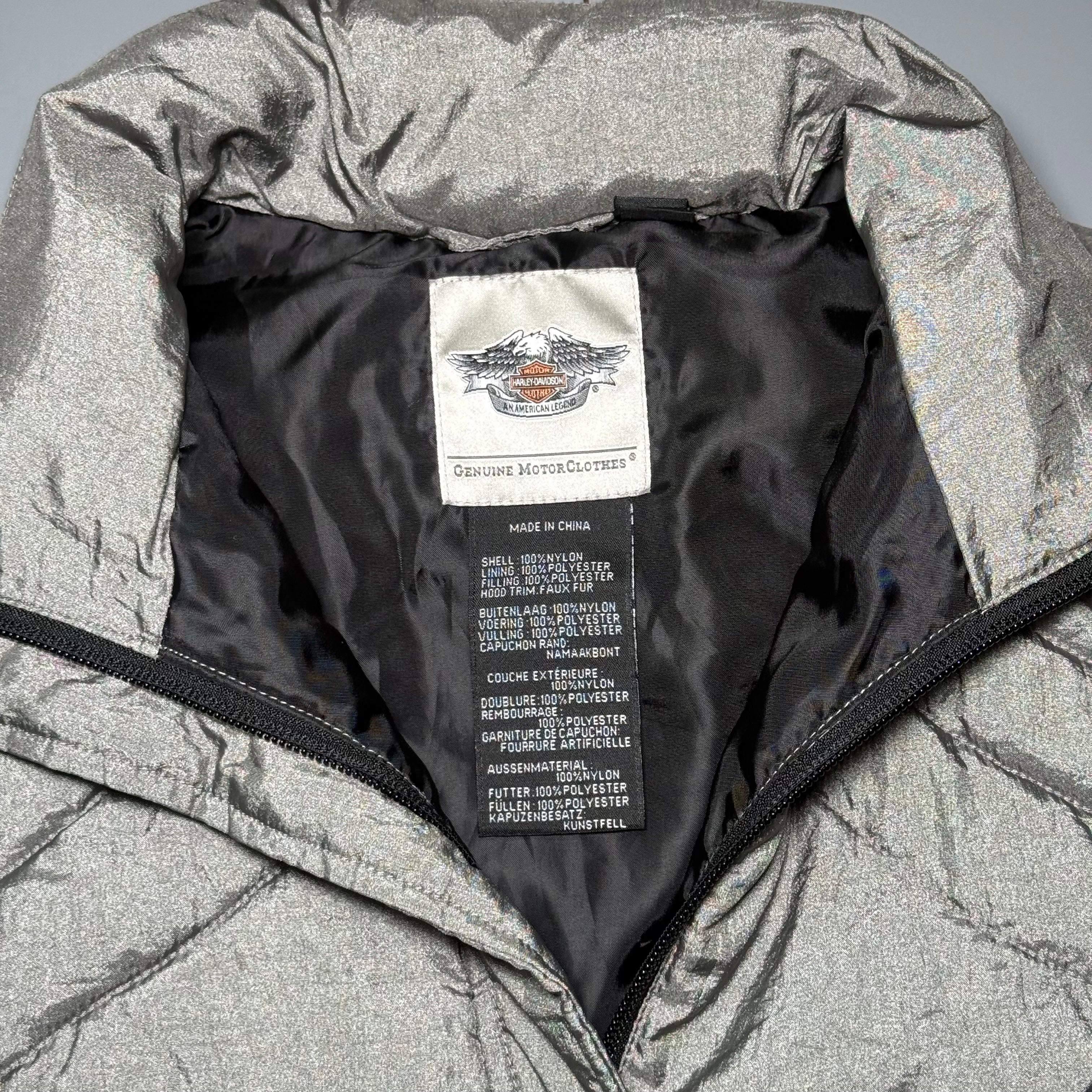 Harley-Davidson Metallic Silver Iridescent Quilted Puffer Vest