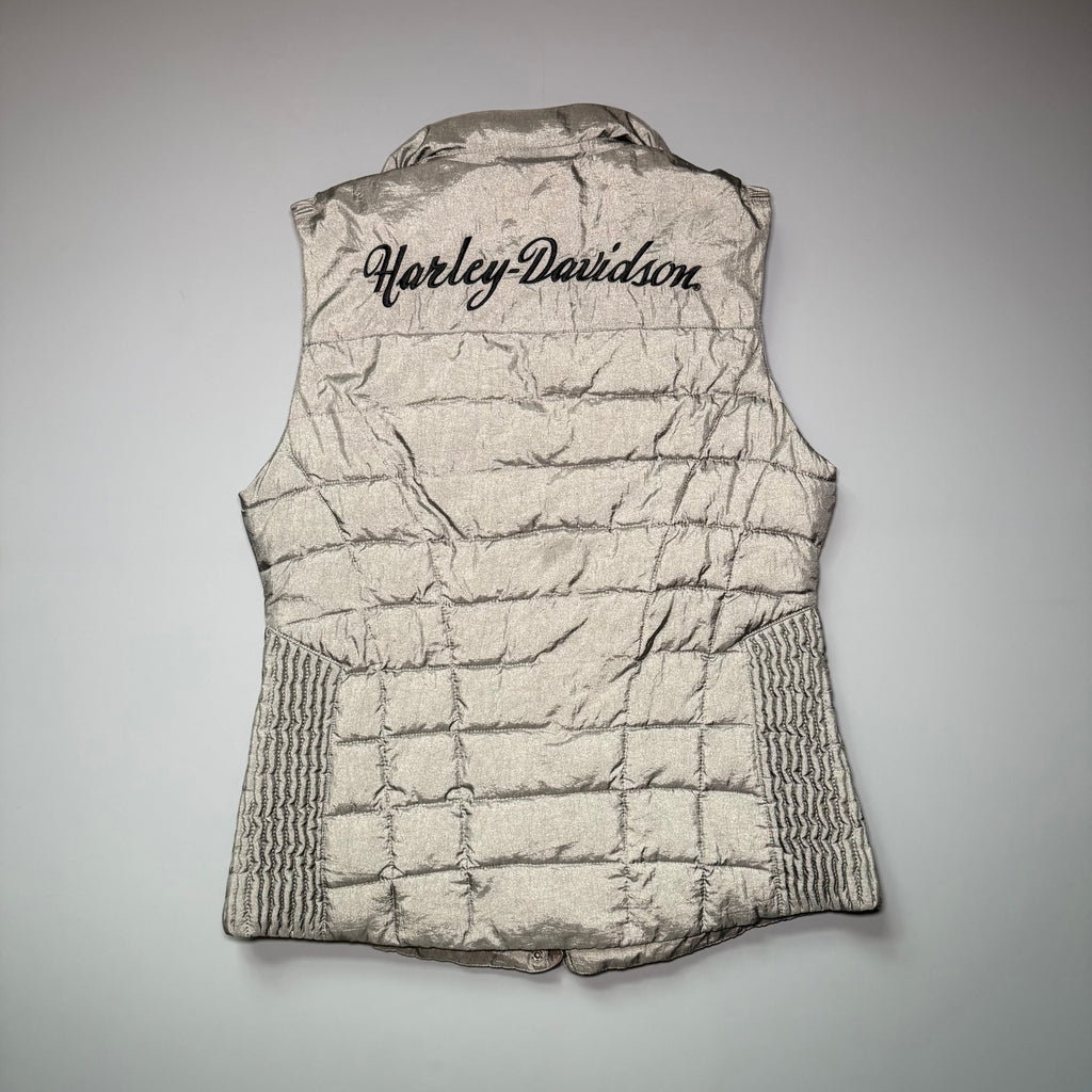 Harley-Davidson Metallic Silver Iridescent Quilted Puffer Vest