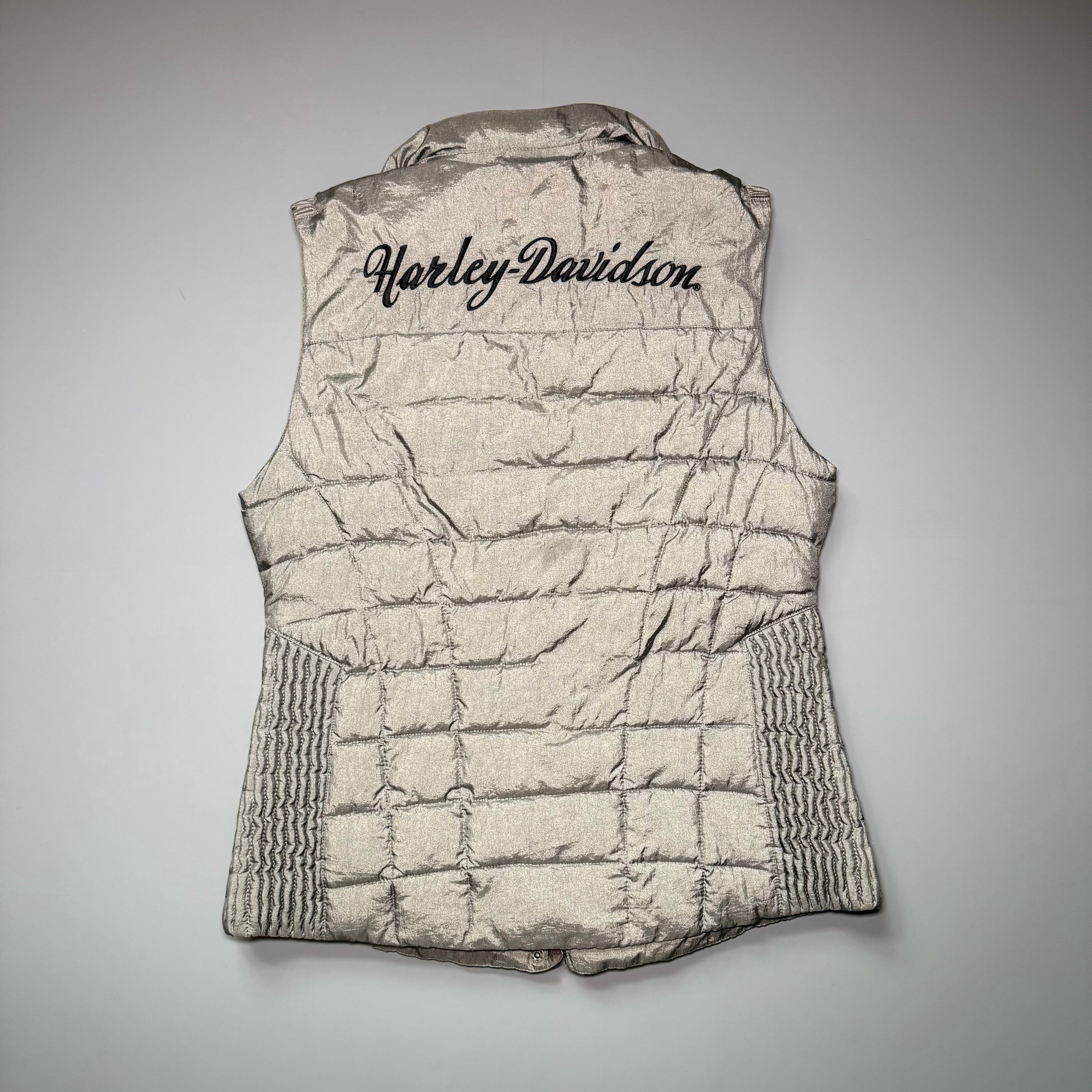 Harley-Davidson Metallic Silver Iridescent Quilted Puffer Vest
