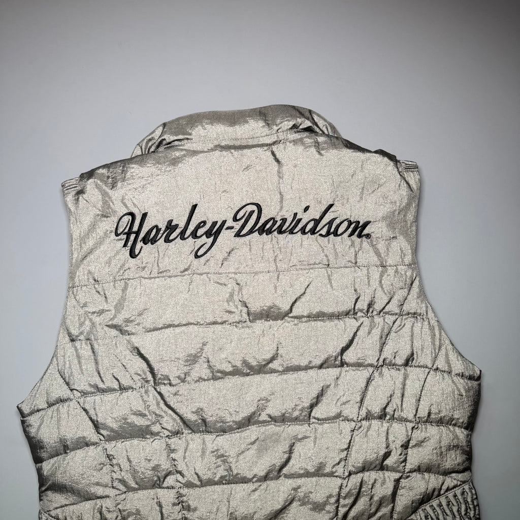 Harley-Davidson Metallic Silver Iridescent Quilted Puffer Vest
