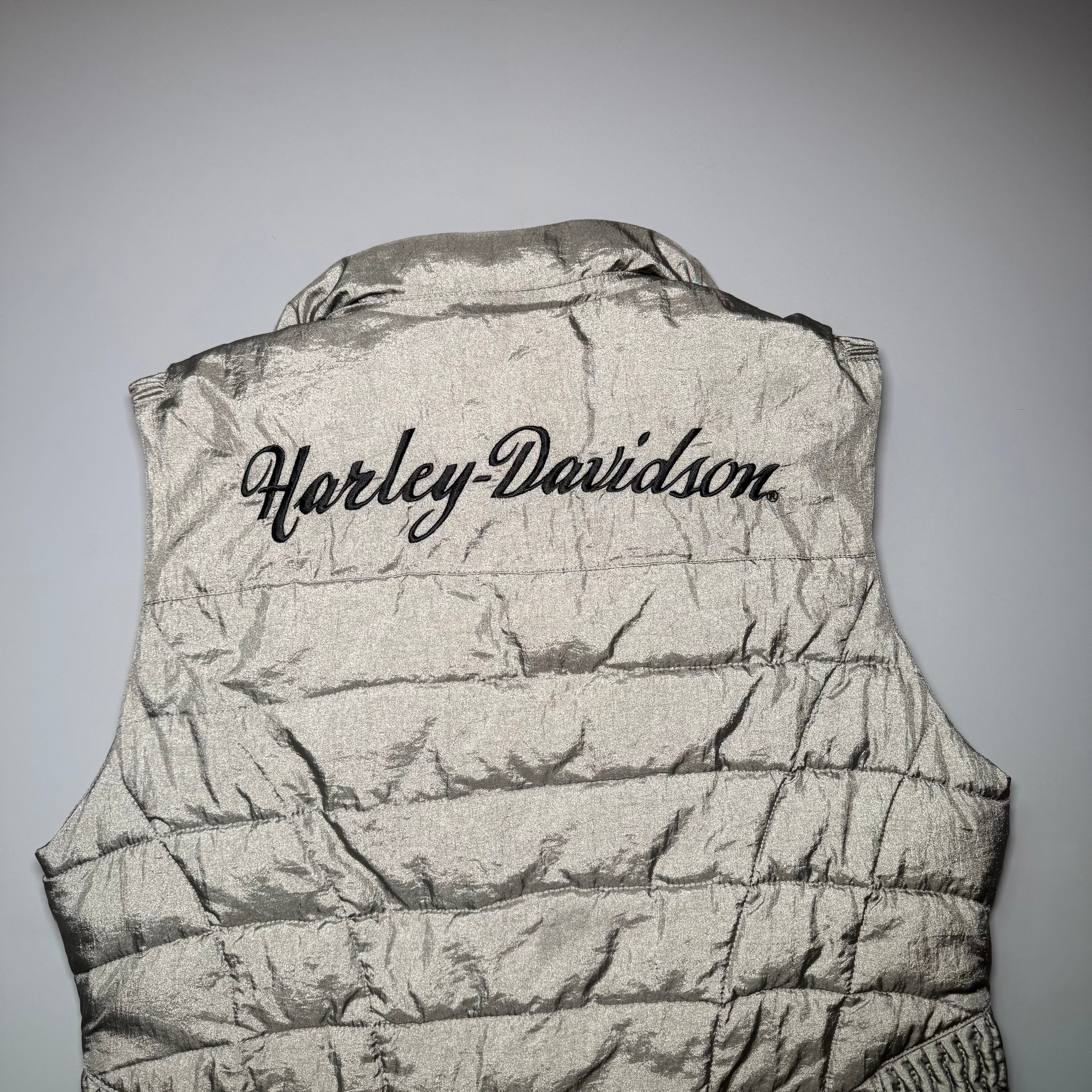 Harley-Davidson Metallic Silver Iridescent Quilted Puffer Vest