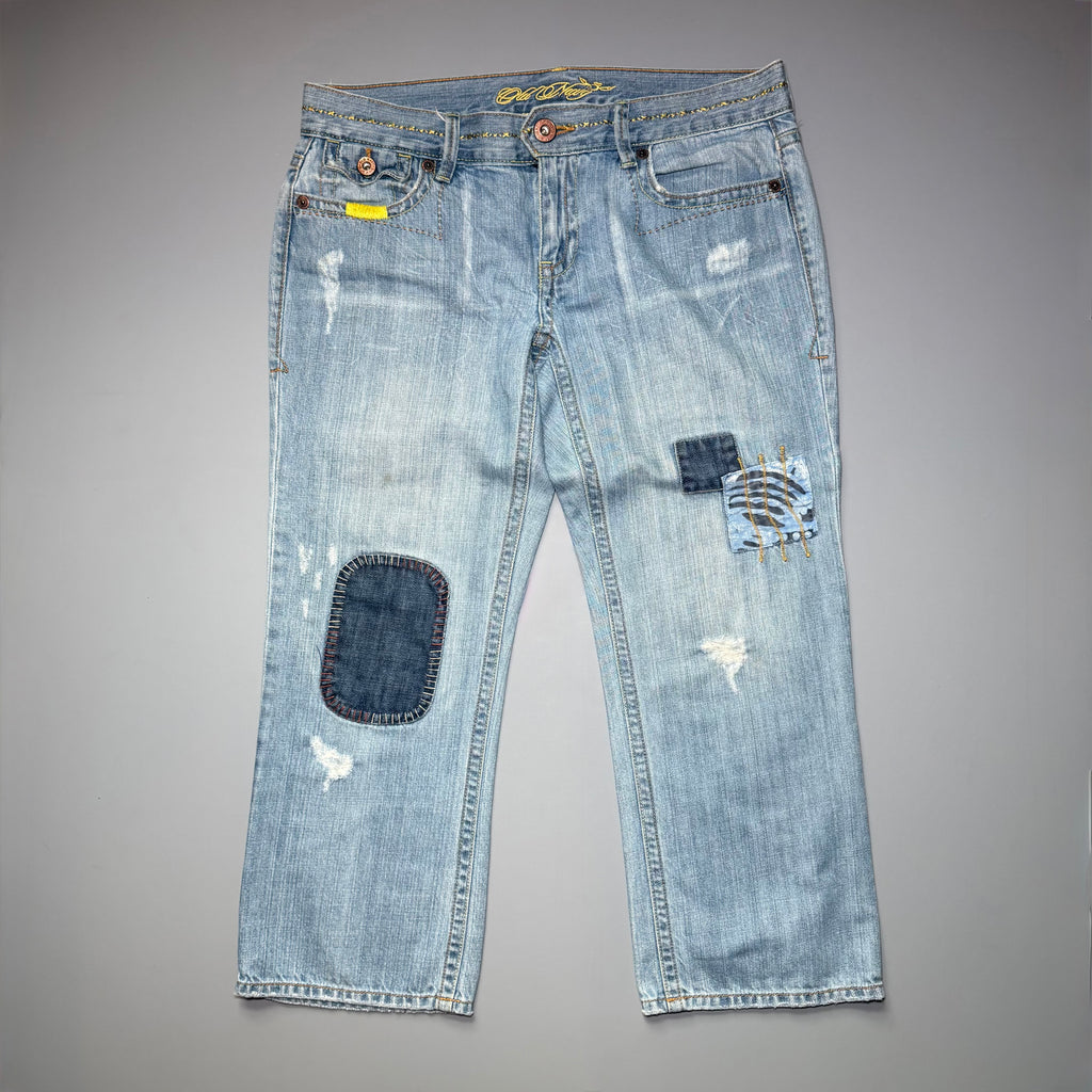 2000s Old Navy Patchwork Distressed Denim Capris