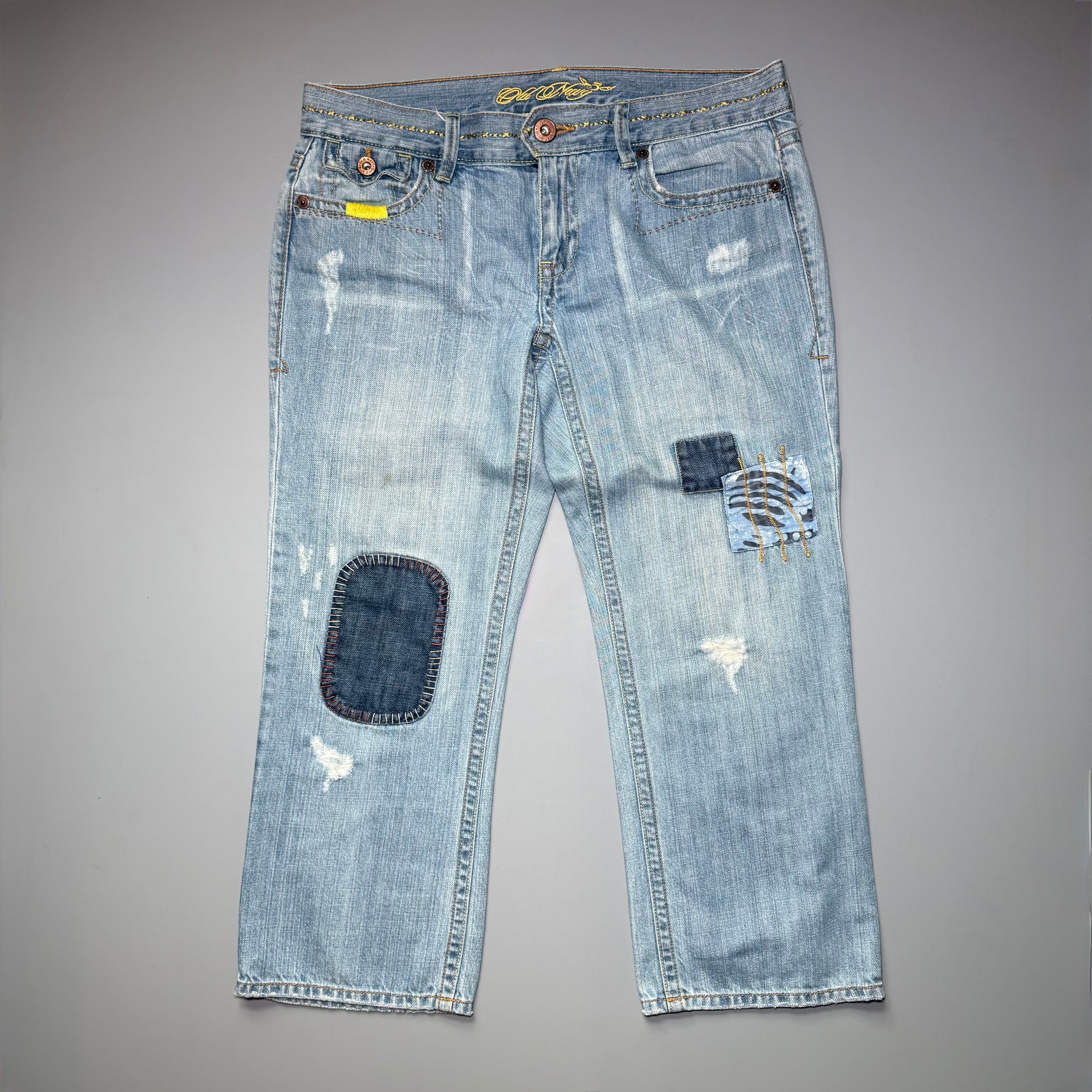 2000s Old Navy Patchwork Distressed Denim Capris