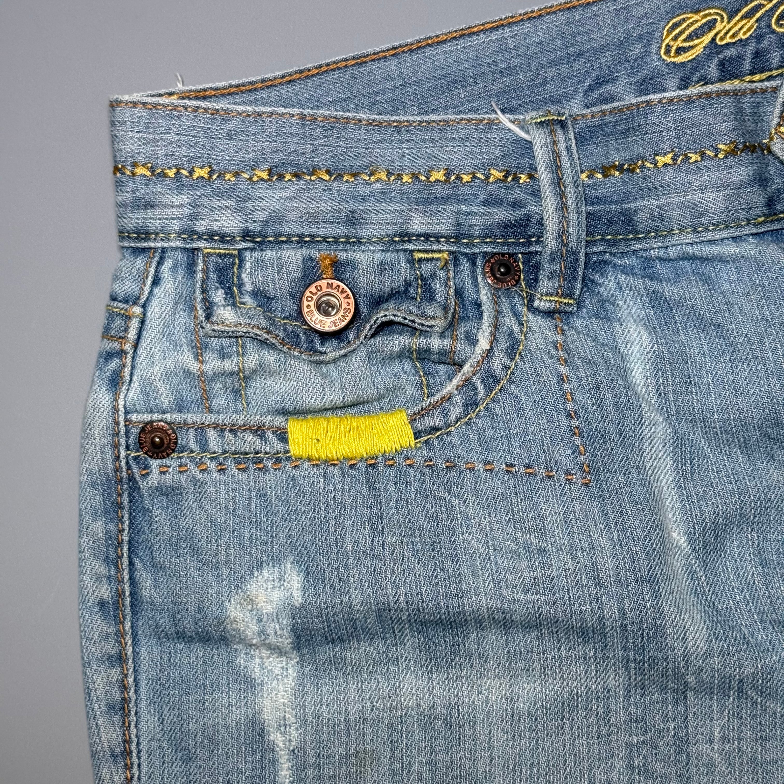 2000s Old Navy Patchwork Distressed Denim Capris