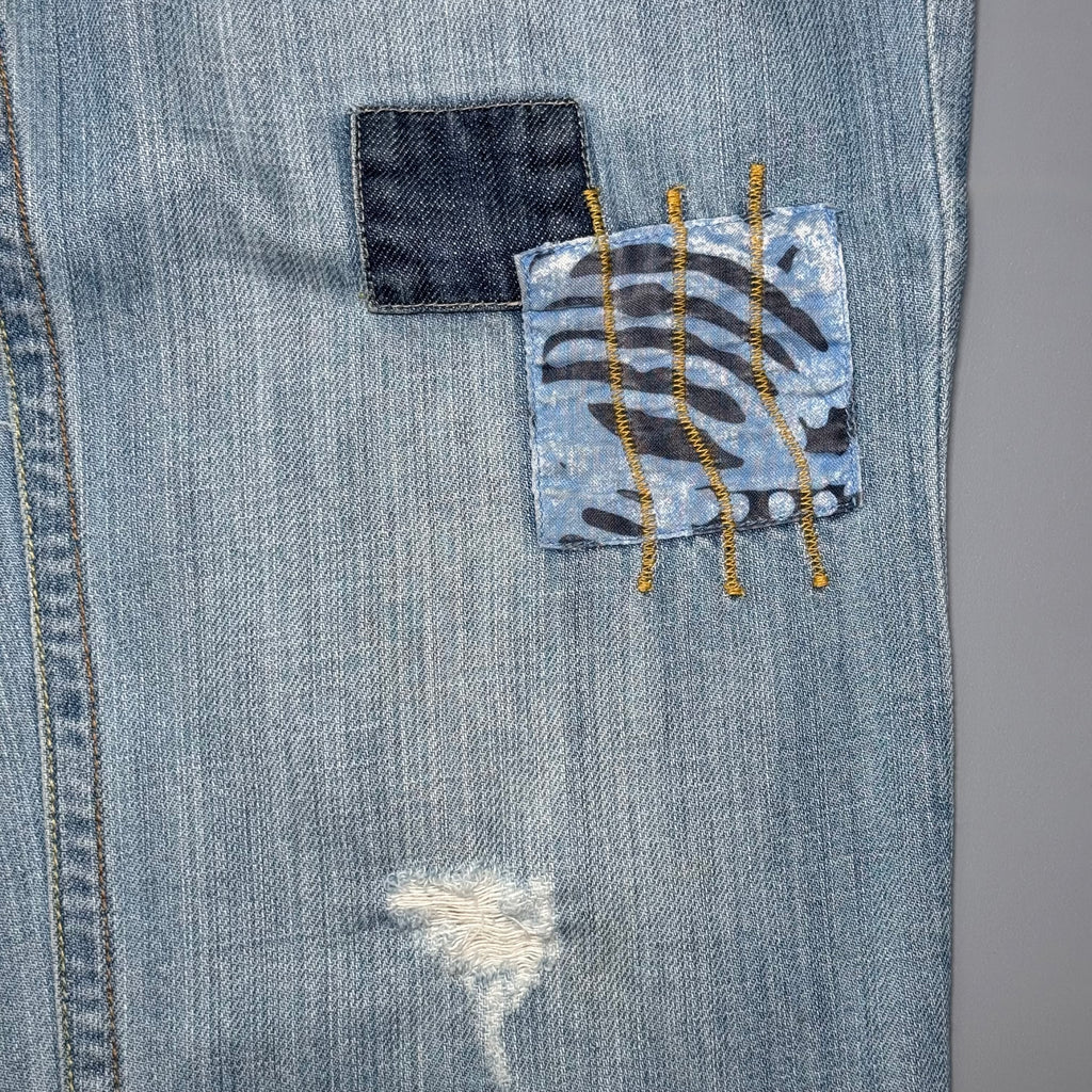 2000s Old Navy Patchwork Distressed Denim Capris