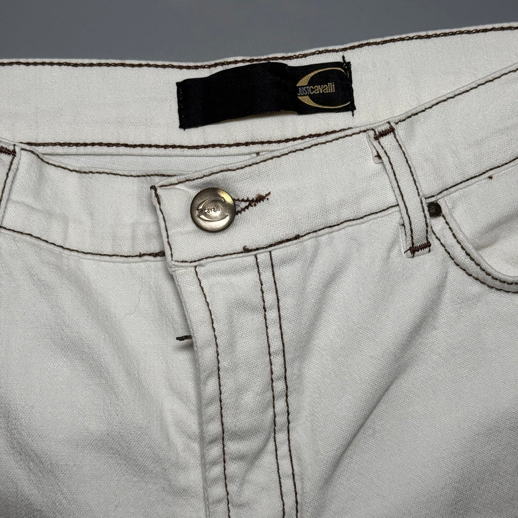 Just Cavalli Crystal JC Logo White Flare Jeans