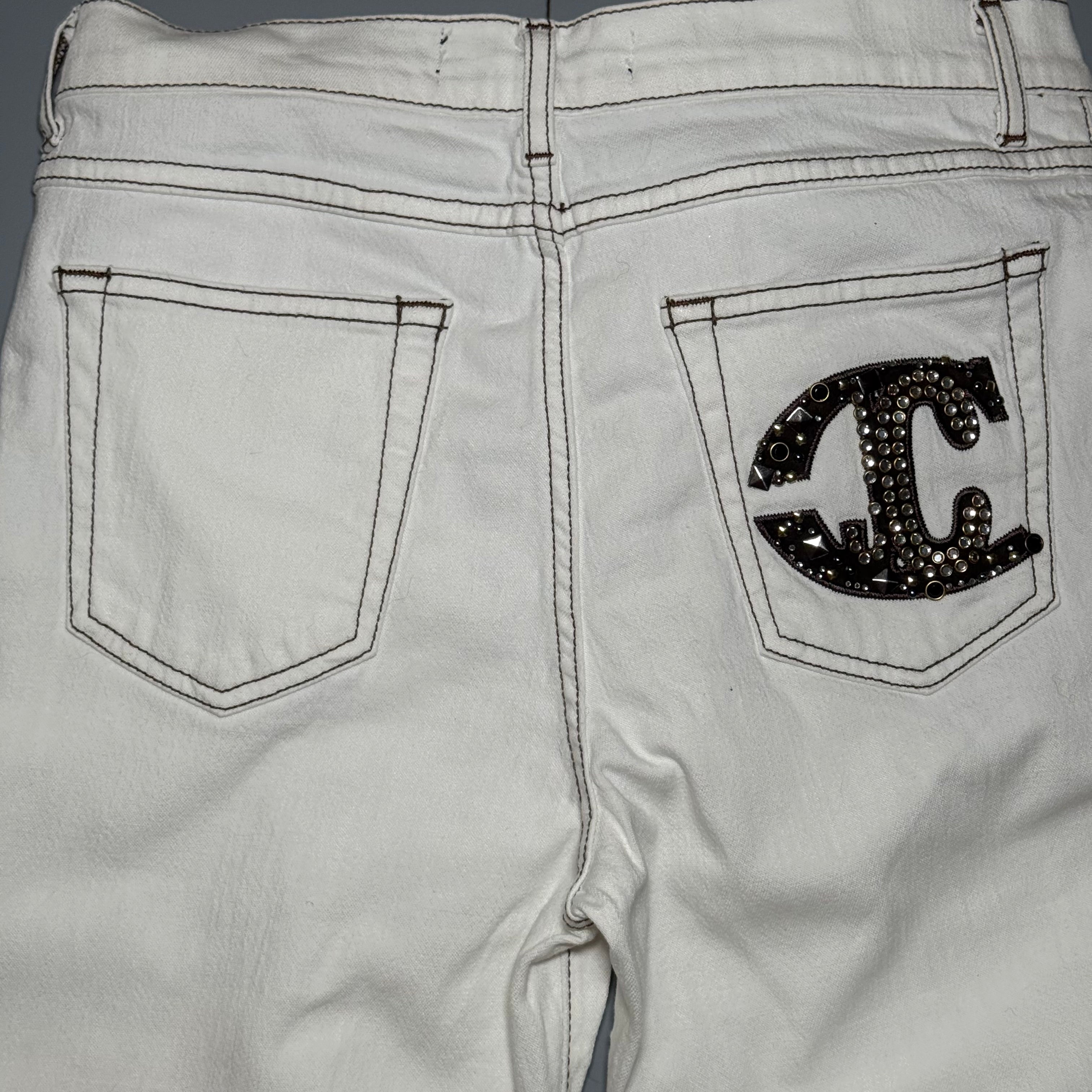 Just Cavalli Crystal JC Logo White Flare Jeans