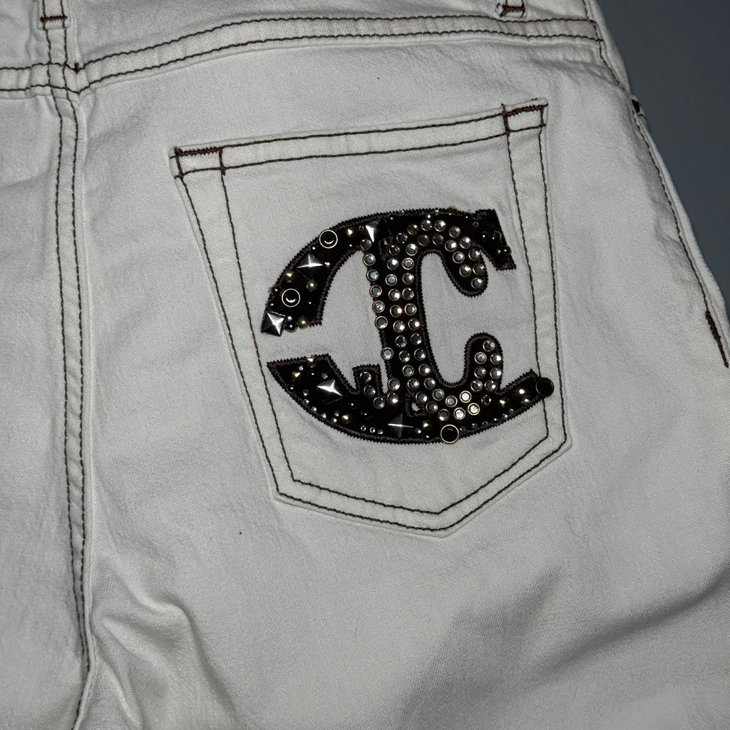 Just Cavalli Crystal JC Logo White Flare Jeans
