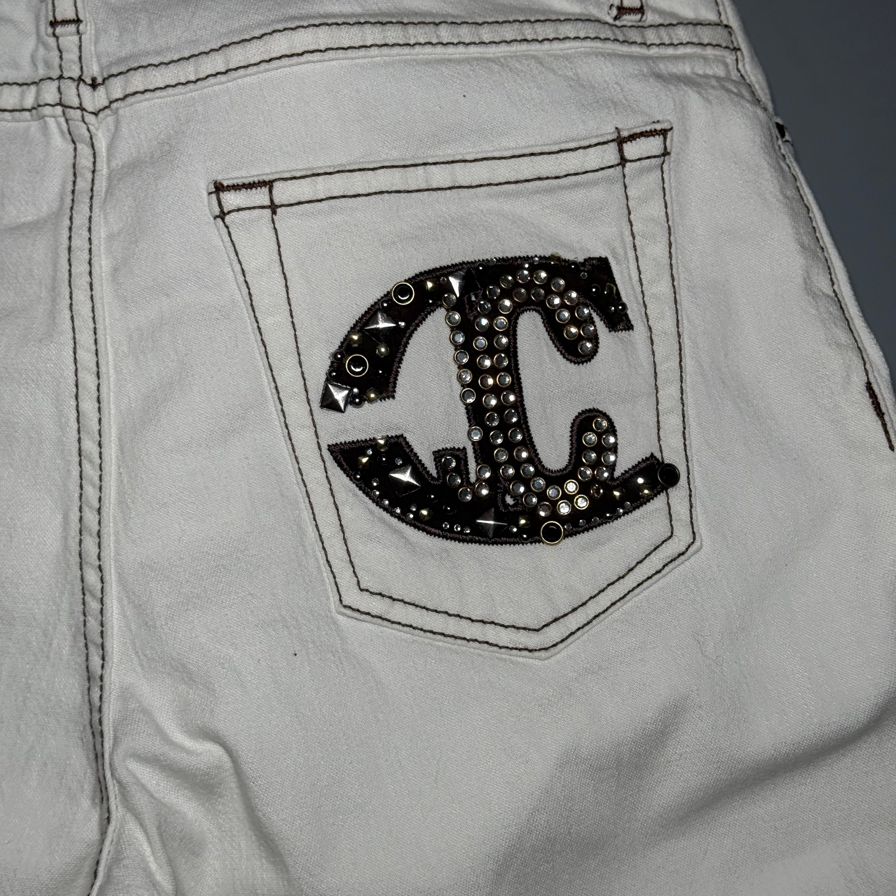 Just Cavalli Crystal JC Logo White Flare Jeans