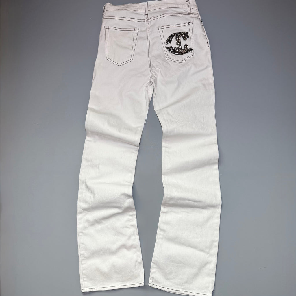 Just Cavalli Crystal JC Logo White Flare Jeans