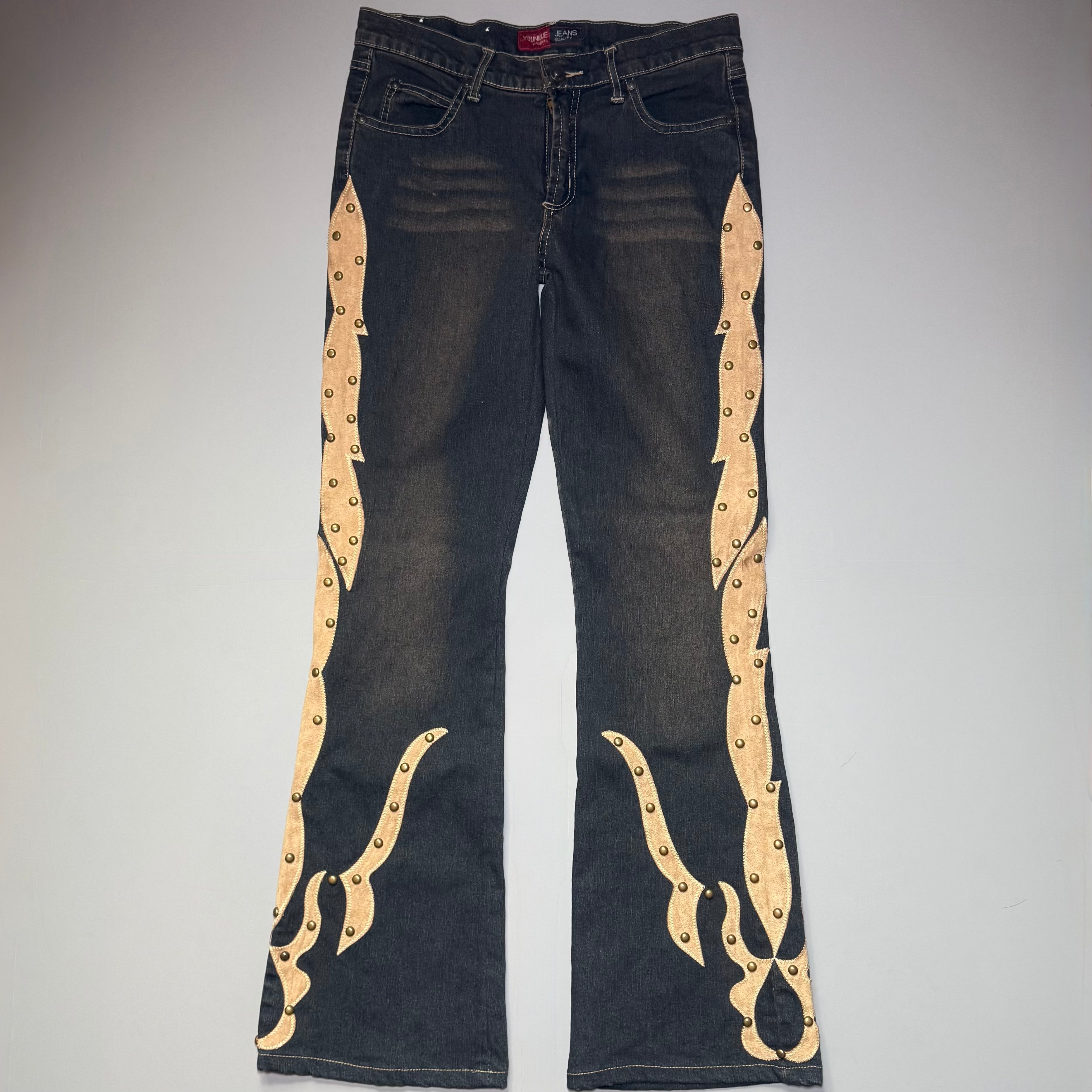 Y2K YOUNIQUE Flame Studded Flare Jeans