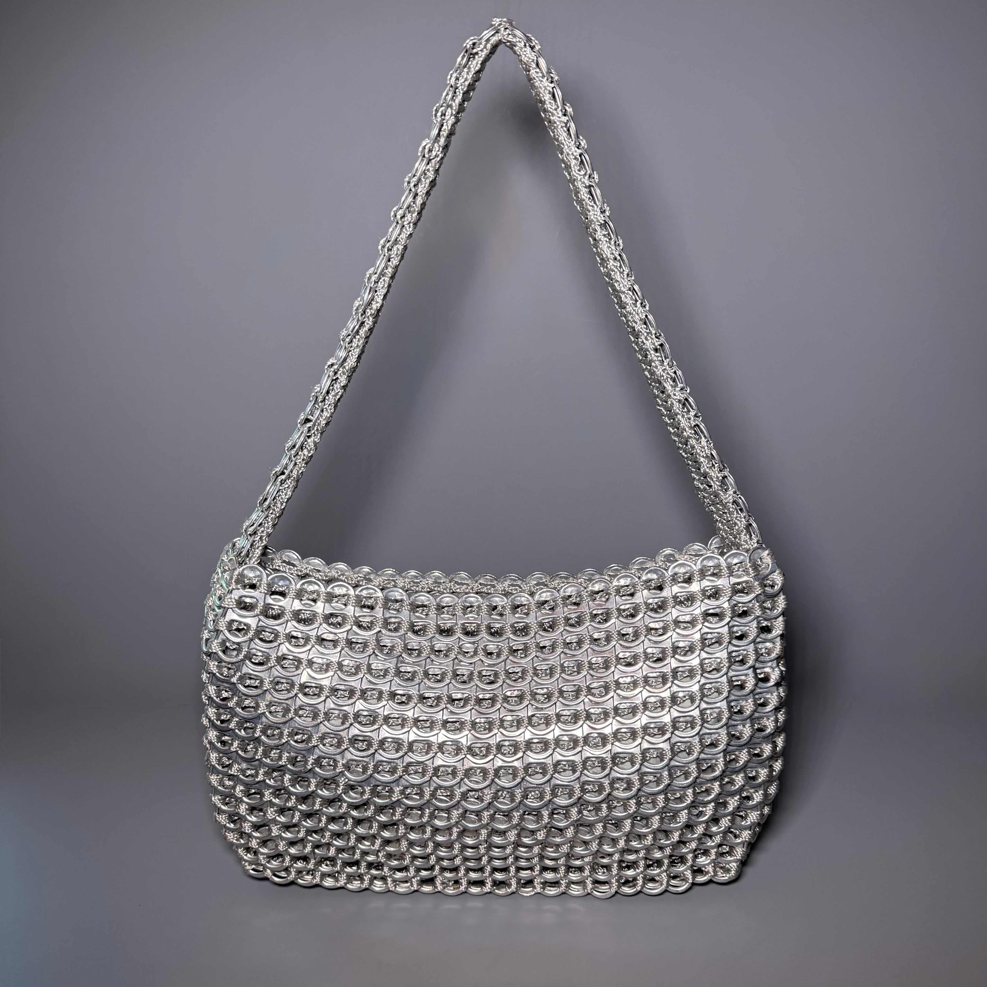 Escama Studio Silver Pop-Top Chainmail Crochet Shoulder Bag