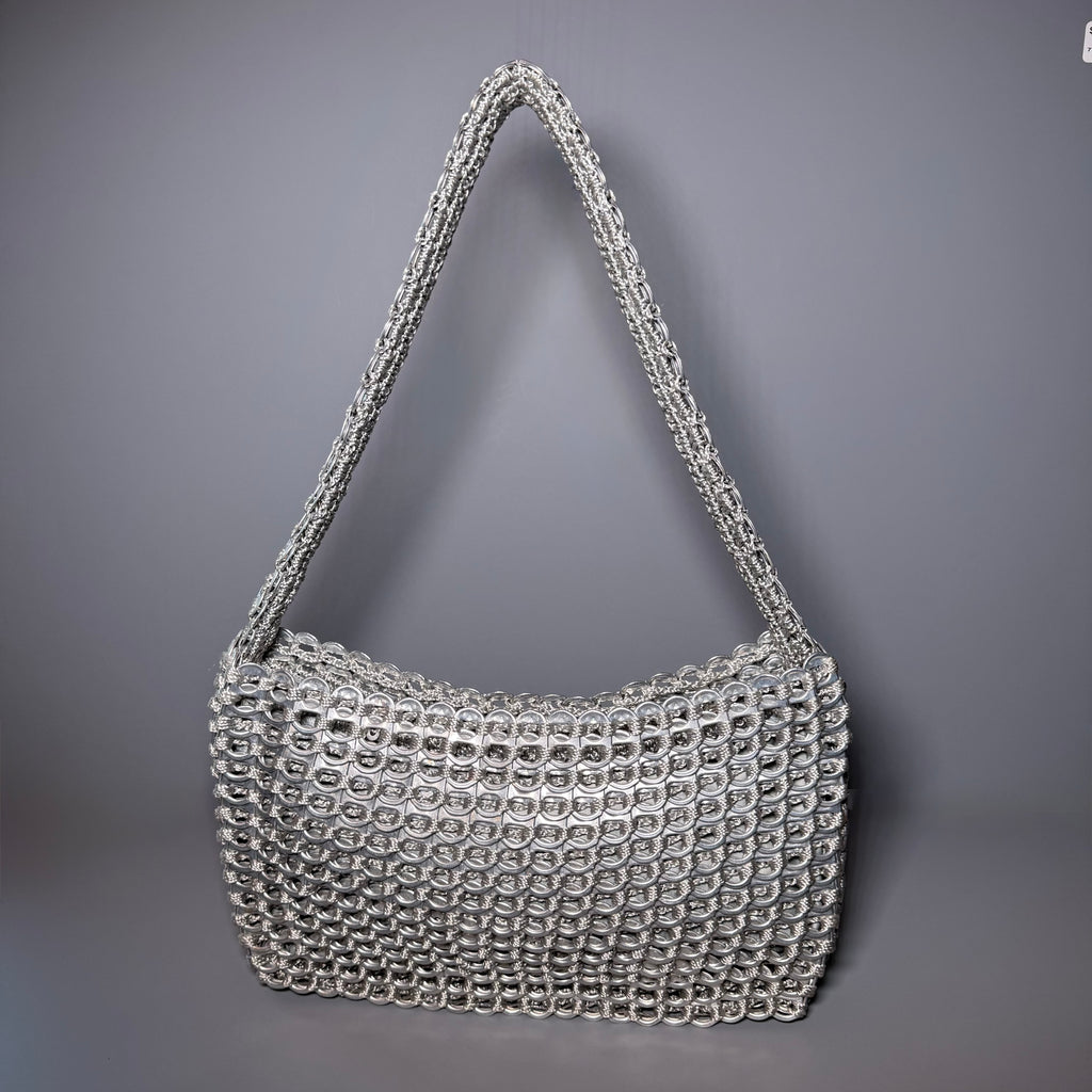 Escama Studio Silver Pop-Top Chainmail Crochet Shoulder Bag