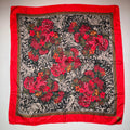 Oscar de la Renta Red Pink Peony Floral Silk Bandana Scarf