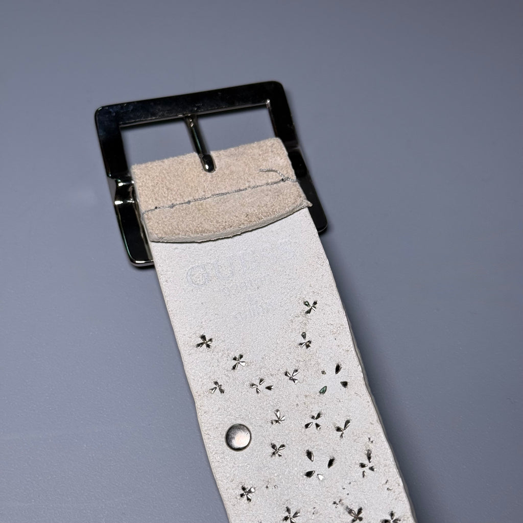 GUESS Western Studded Suede Belt Cream Boho Turquoise